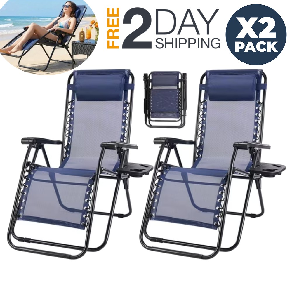 2 Sillas Reclinables De Patio Playa Para Adultos Sillones Plegables Color Azul