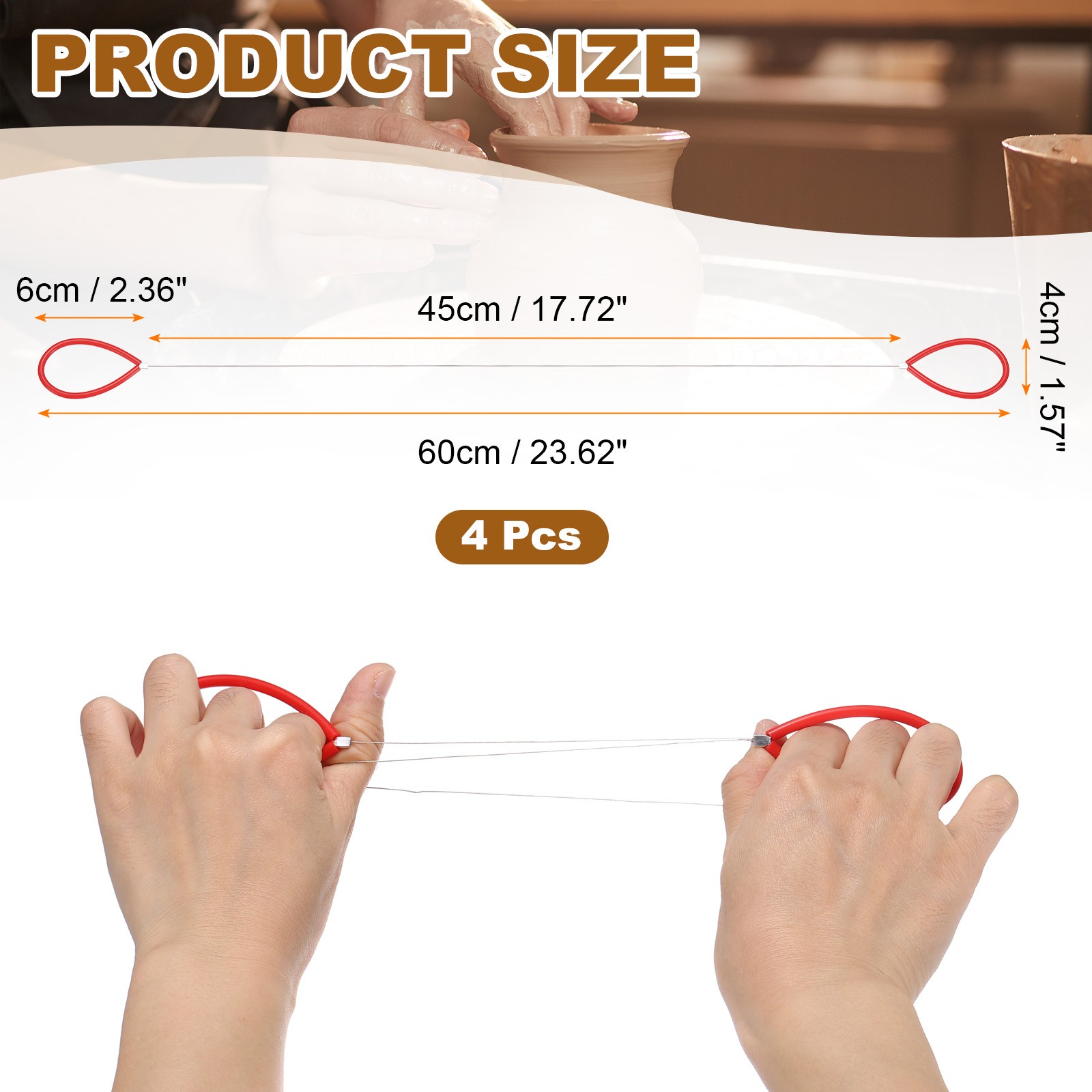 4pcs Pottery Wire Tool with Rubber Handle for Pottery, Red