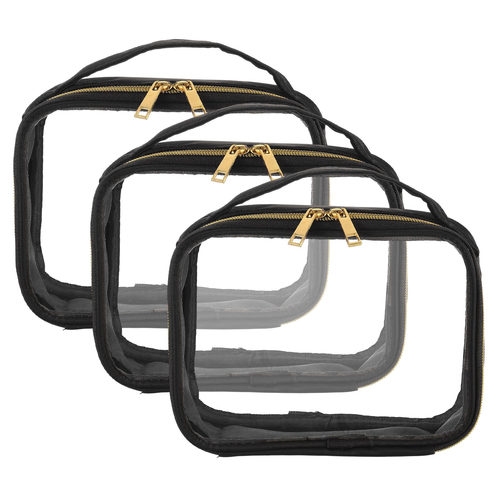 3pcs Clear Toiletry Bag PVC Clear Makeup Bag with Handle, Black