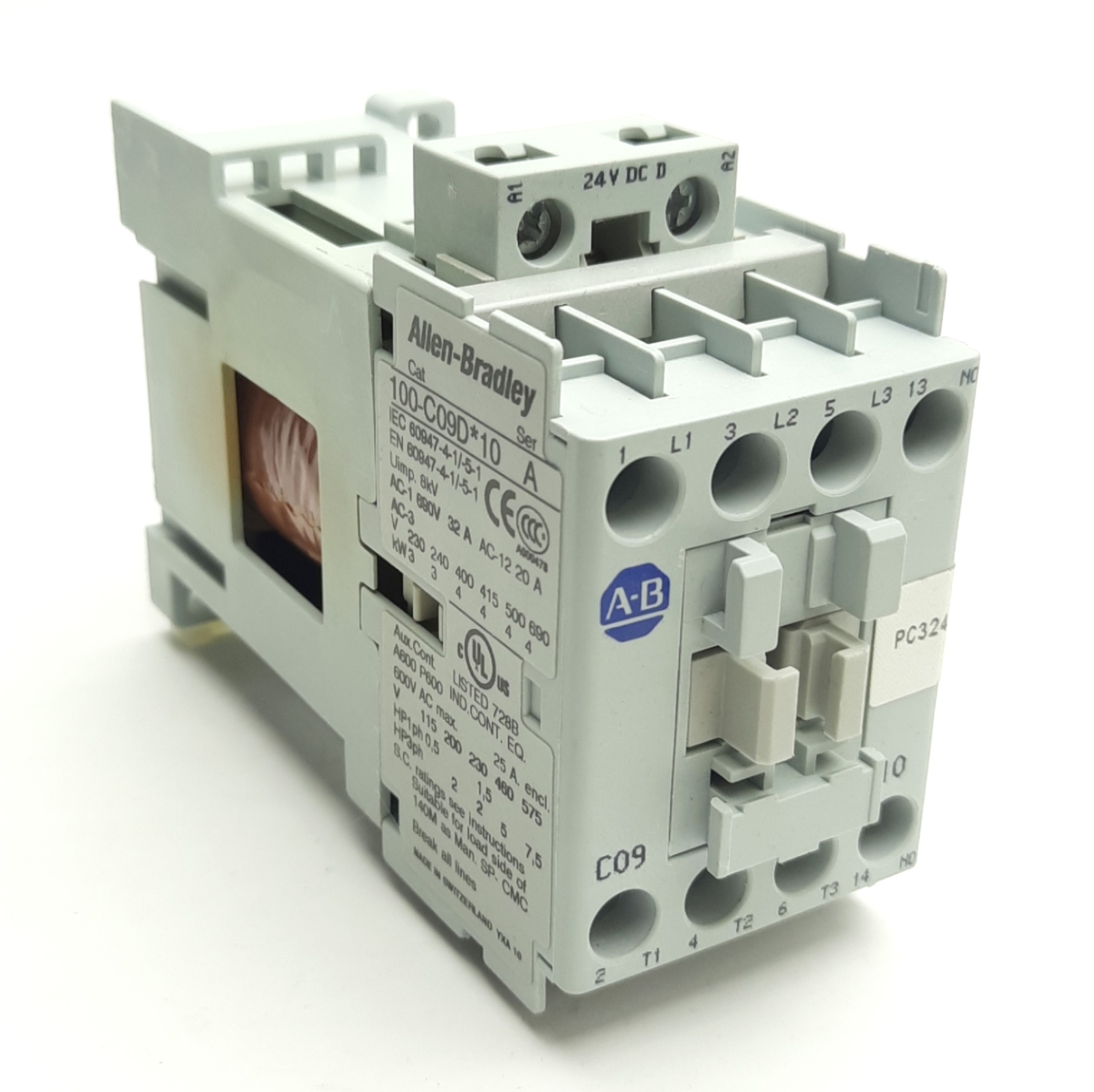 Allen Bradley 100-C09D*10 Contactor, 3-Pole W/ N/O Aux, 25A 600VAC, Coil 24VDC