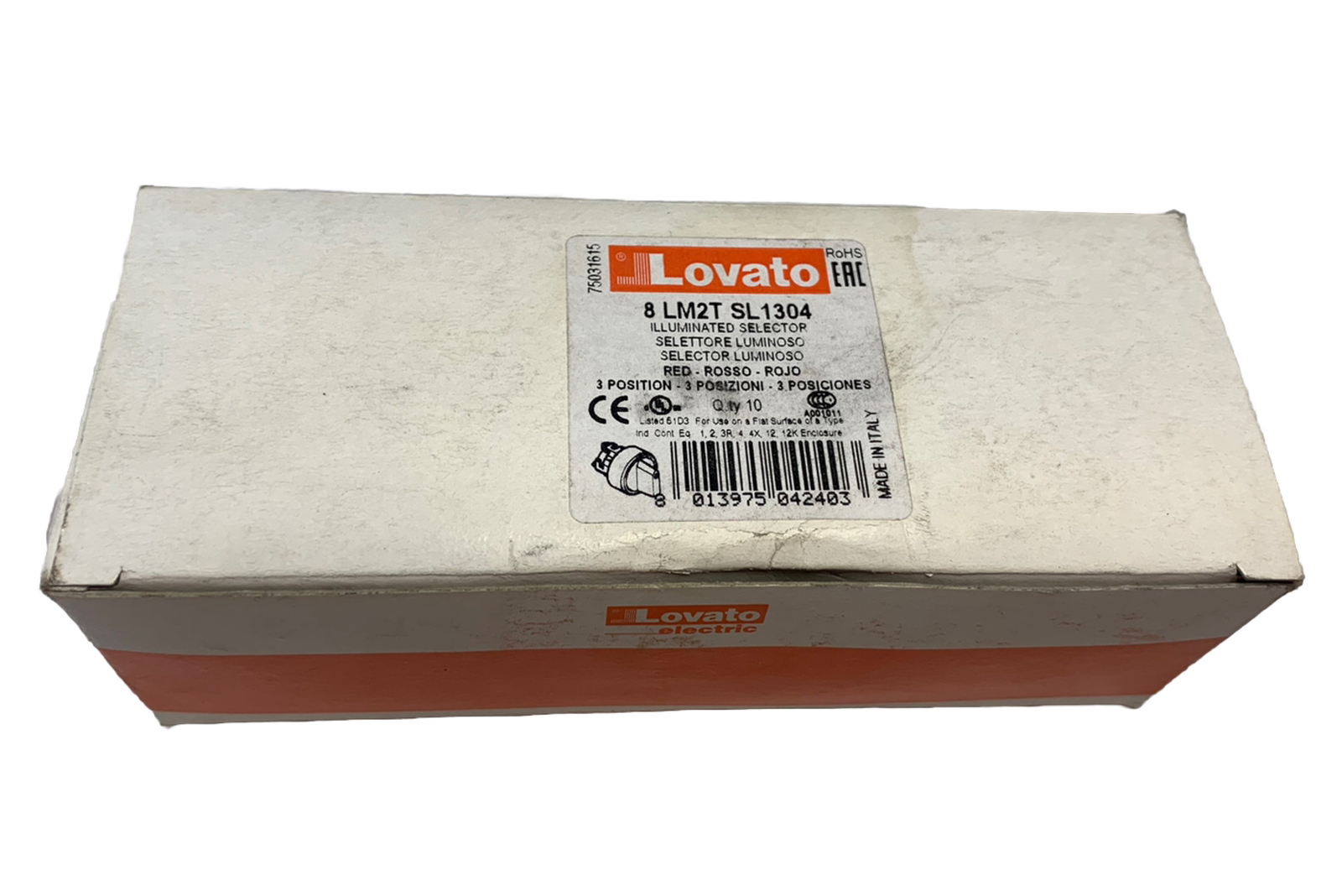 Lovato 8LM2TSL1304 8 LM2T SL1304 3 Position Illuminated Selector Switch Lotof10