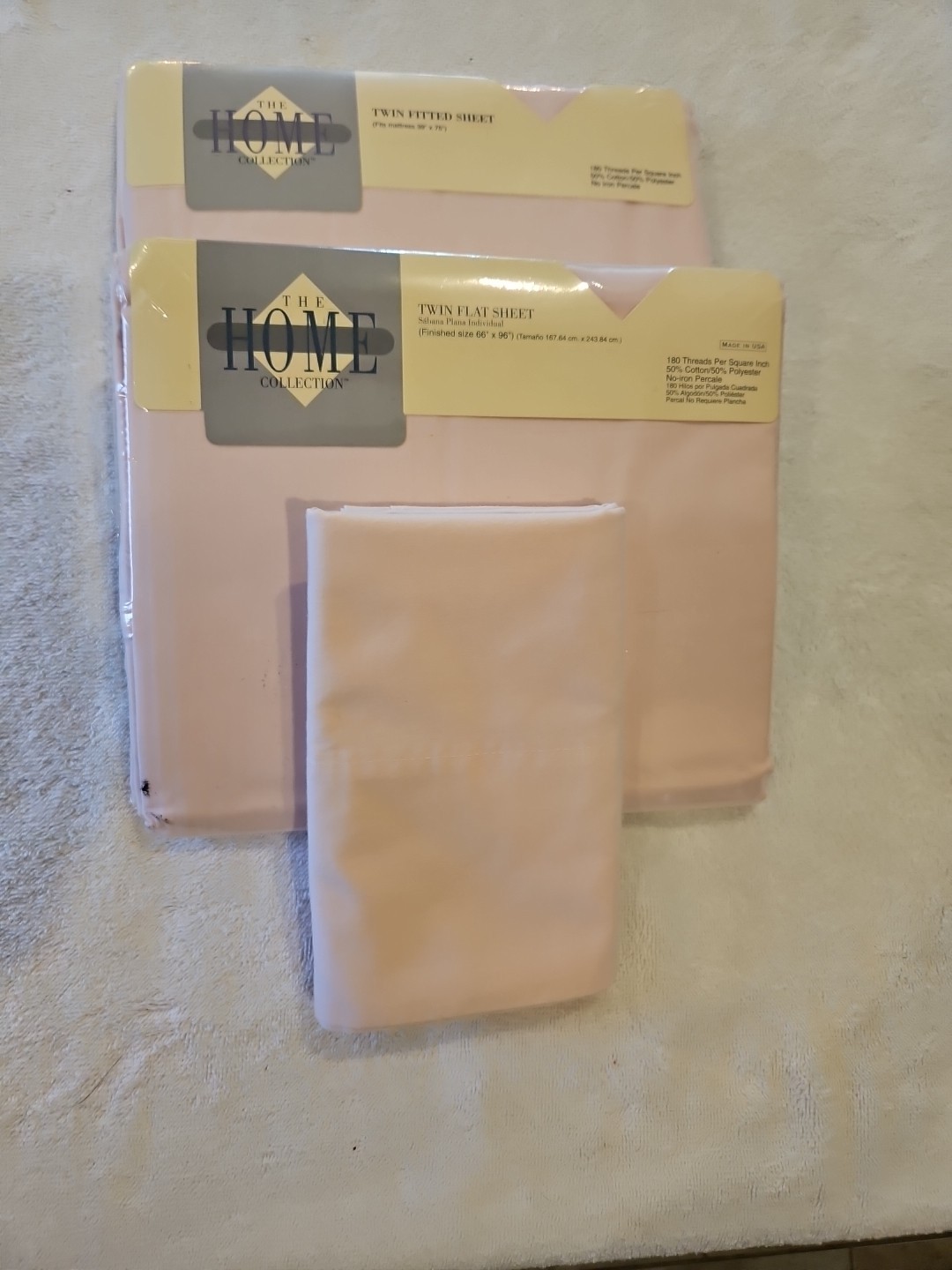 The Home Collection Twin Flat & Fitted Sheet Set Pink Cotton Polyester Blend VTG