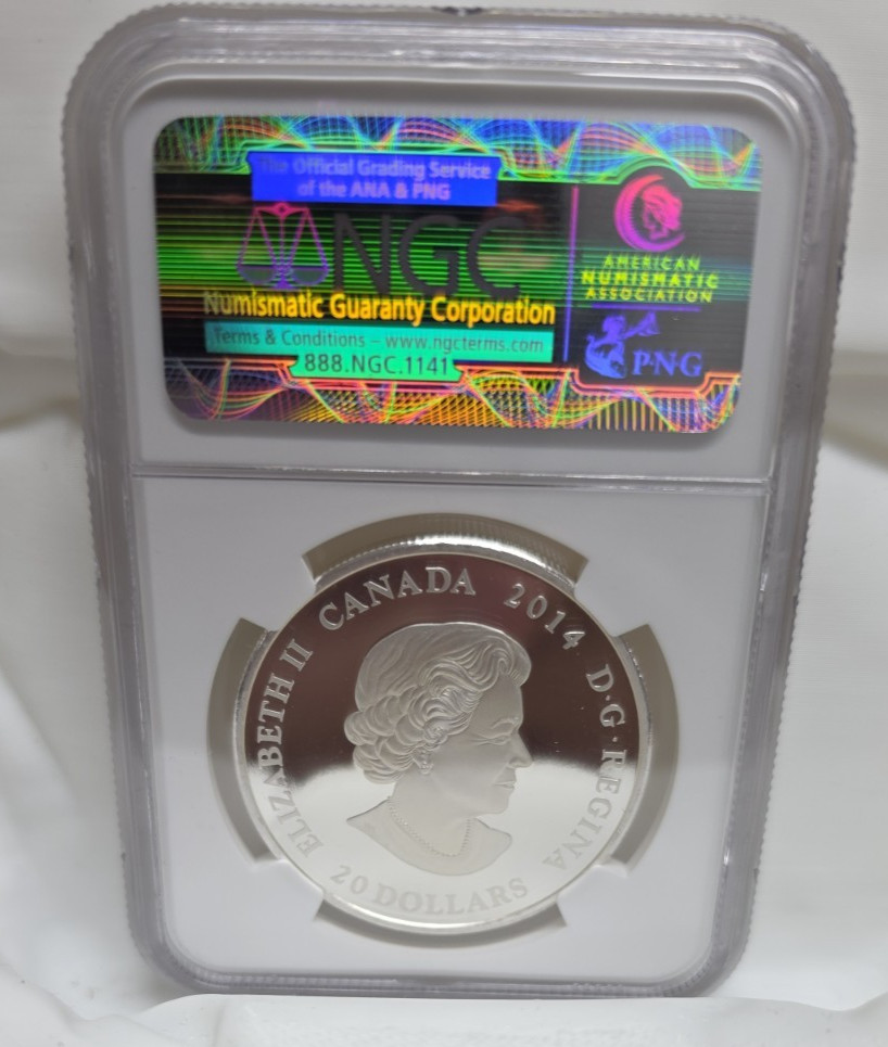 2014 Canada Silver Maple Leaf Impression Green Enamel NGC PF70UC -