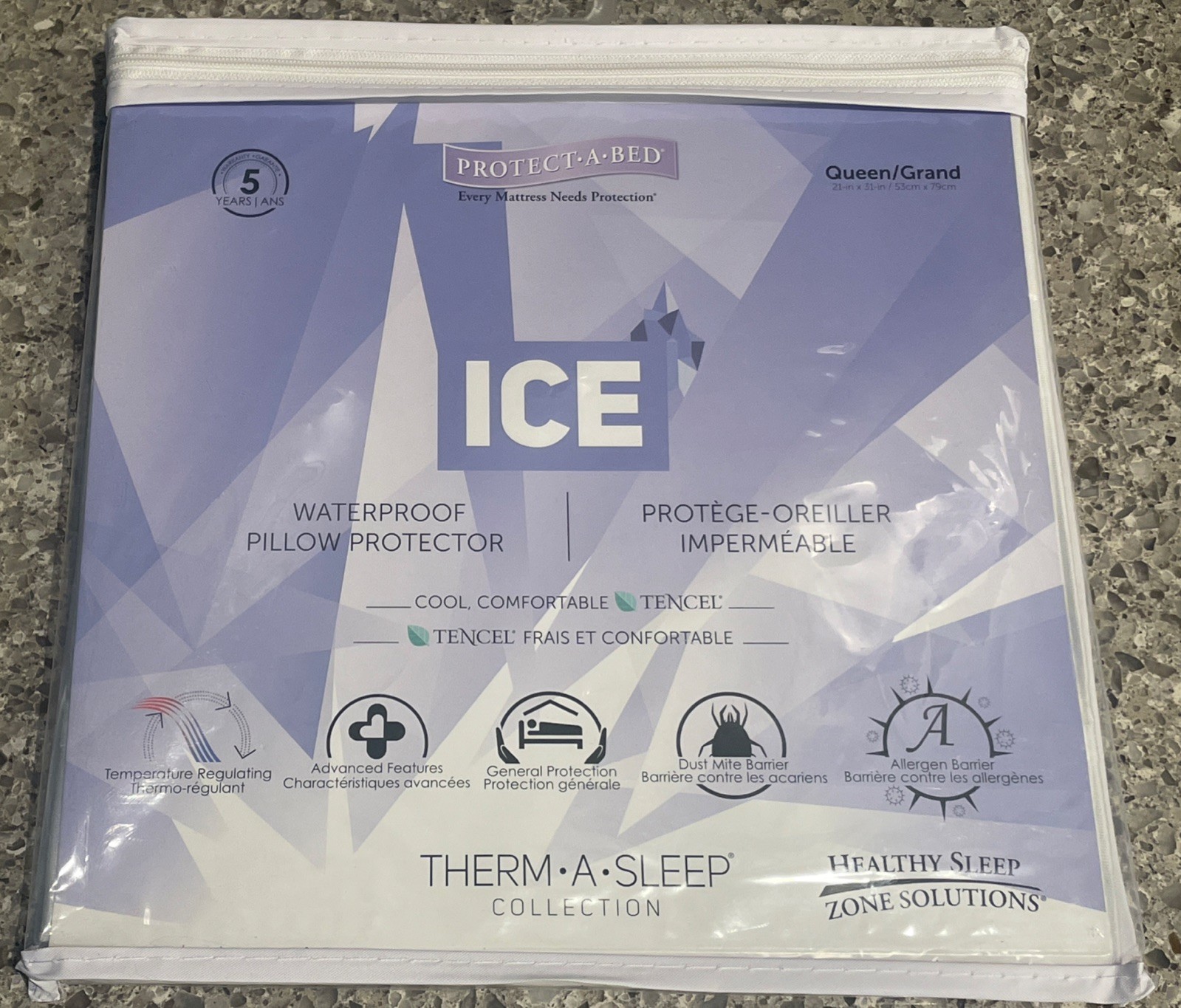 1 Protect-A-Bed ICE Pillow Protector Zippered Waterproof Cooling New in Pack NIP