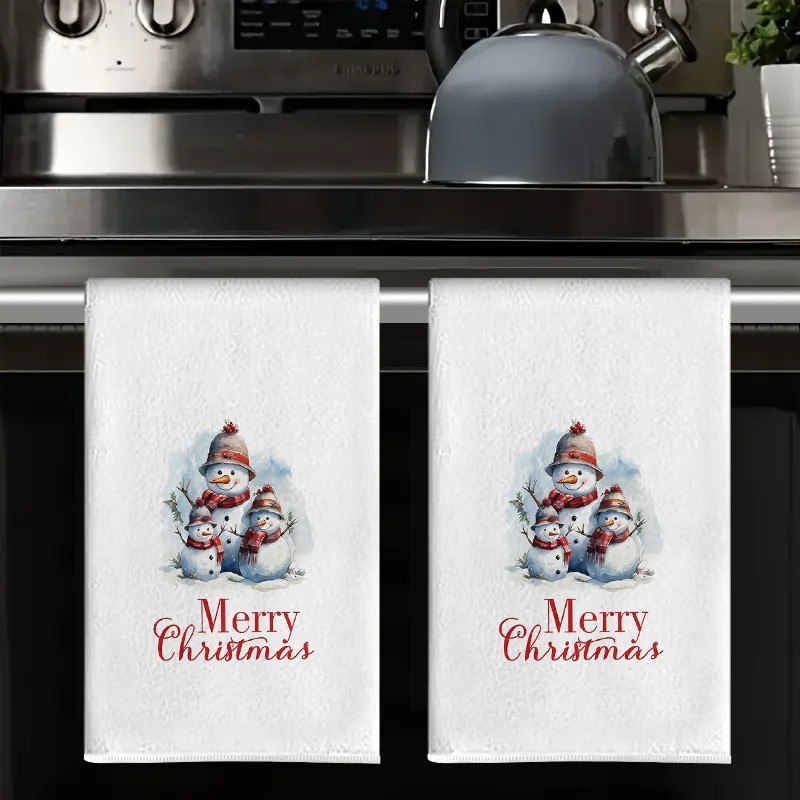 2Pcs, Christmas Snowman Family Portrait Kitchen Towels, 40Cm*60Cm Towel Set, Sup