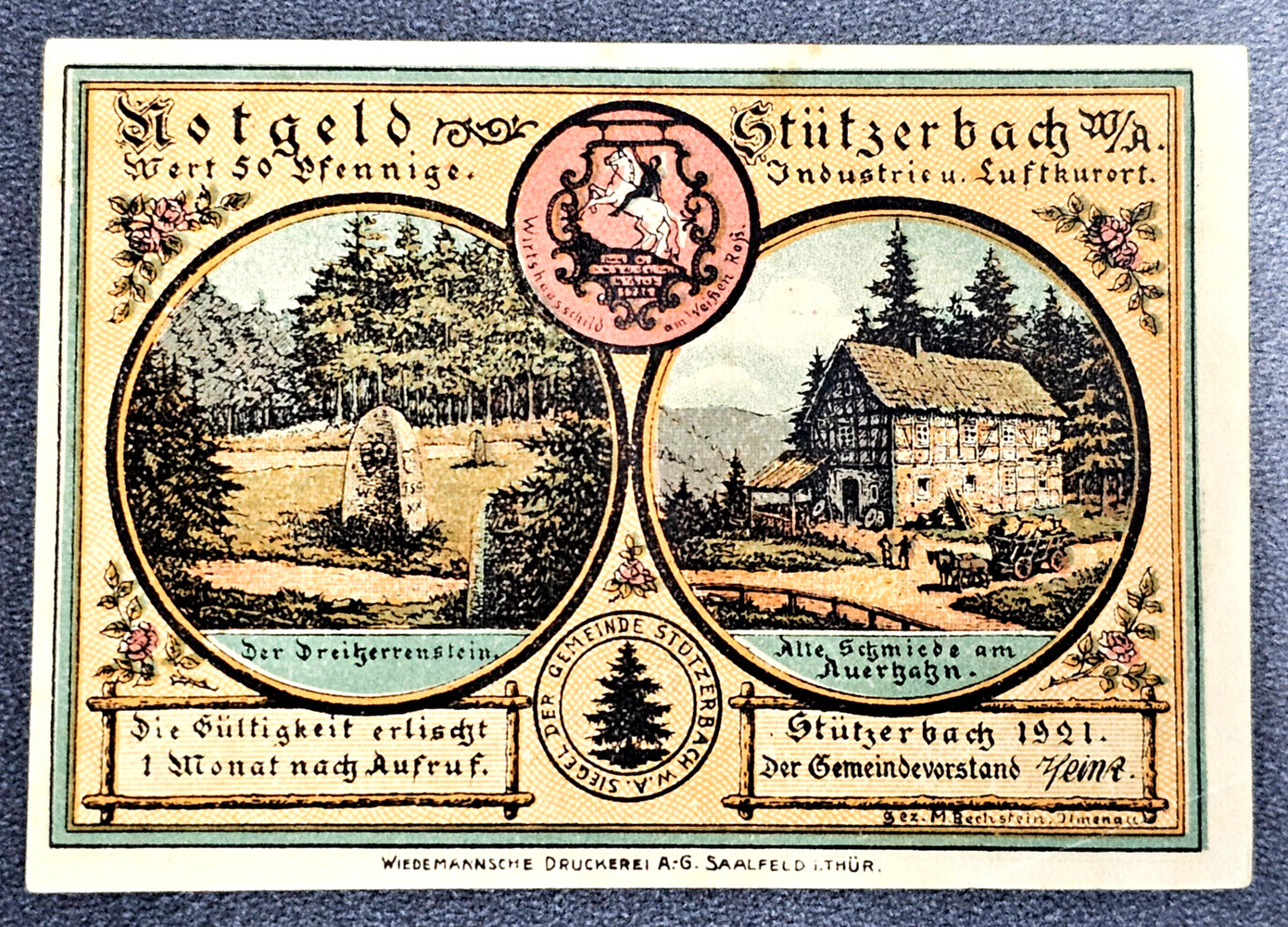 STÜTZERBACH NOTGELD 50 PFENNIG 1921 EMERGENCY MONEY GERMANY BANKNOTE (34075)