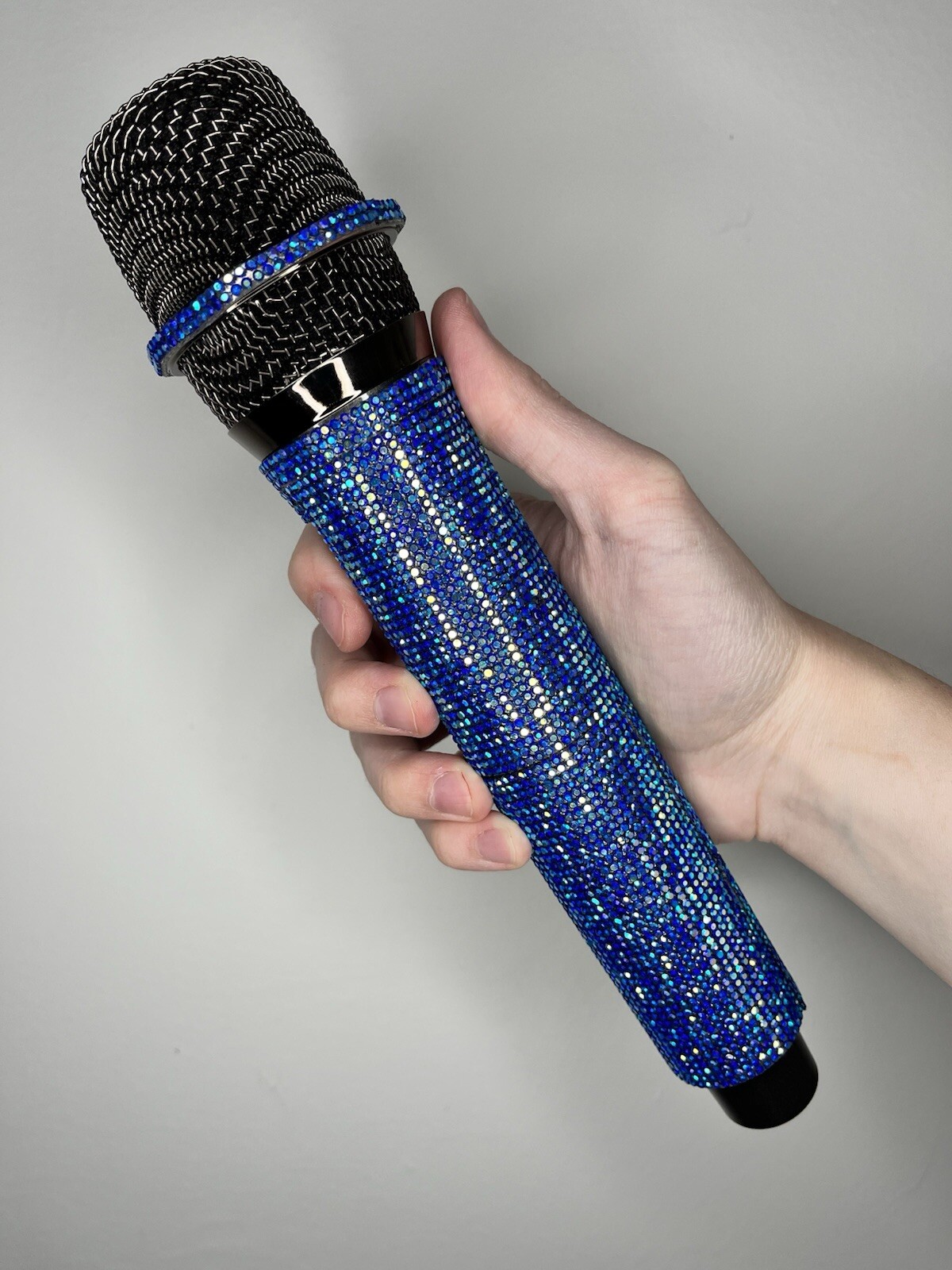 Blue AB Rhinestone Wireless Karaoke Microphone + Receiver System - Rechargeable