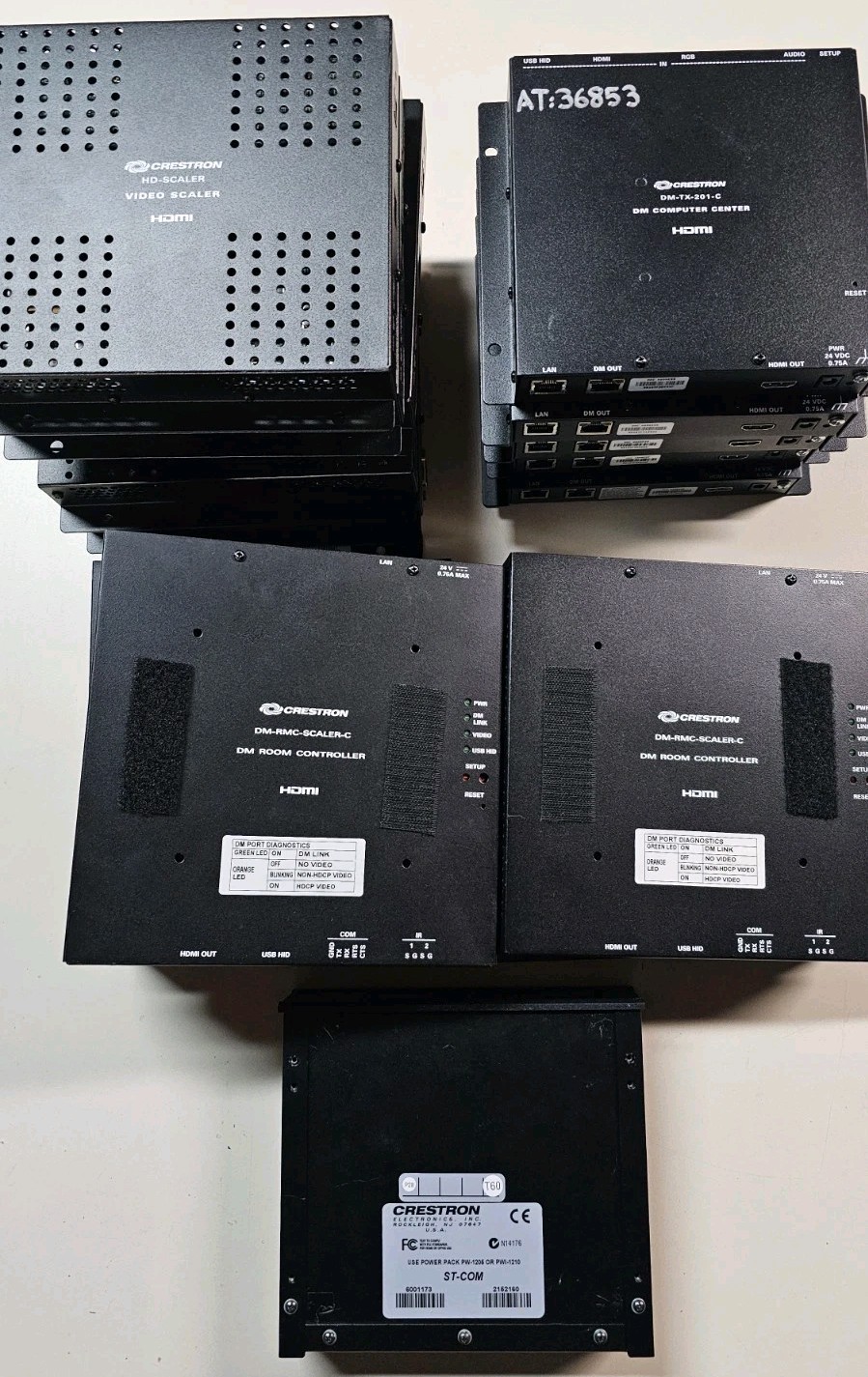 Lot of Crestron Devices - DM-TX-201-C, HD-SCALER, ST-COM, and DM-RMC-SCALER-C