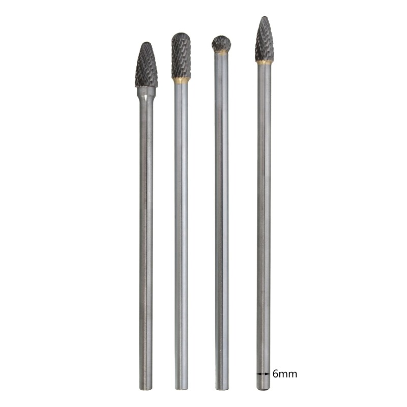 1/4" Shank Carbide Rotary Burr Set 6" Long Reach Double Cut for Head