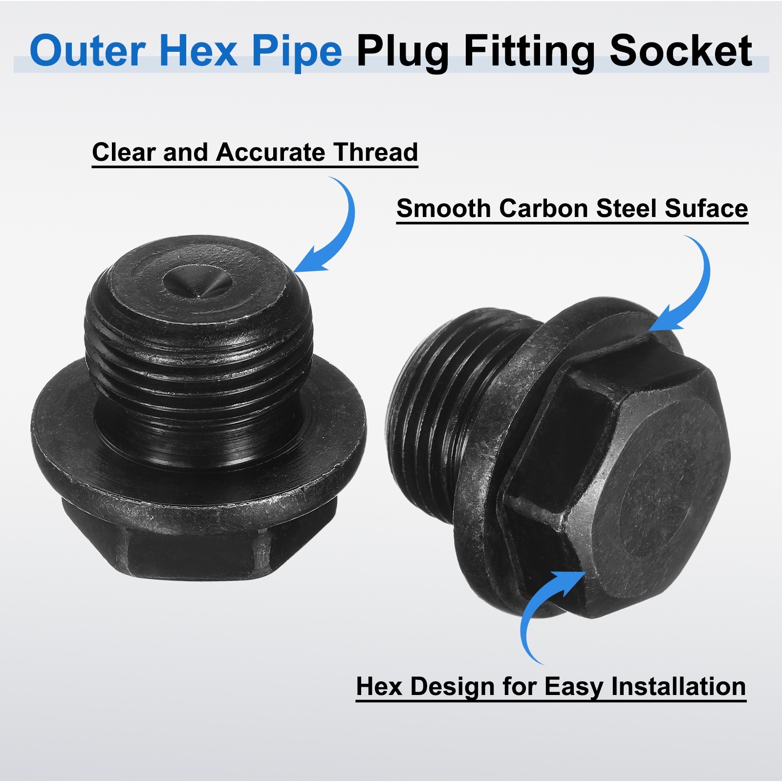 6Pcs M20x1.5 Carbon Steel Male Thread Outer Hex Pipe Plug Fitting Socket