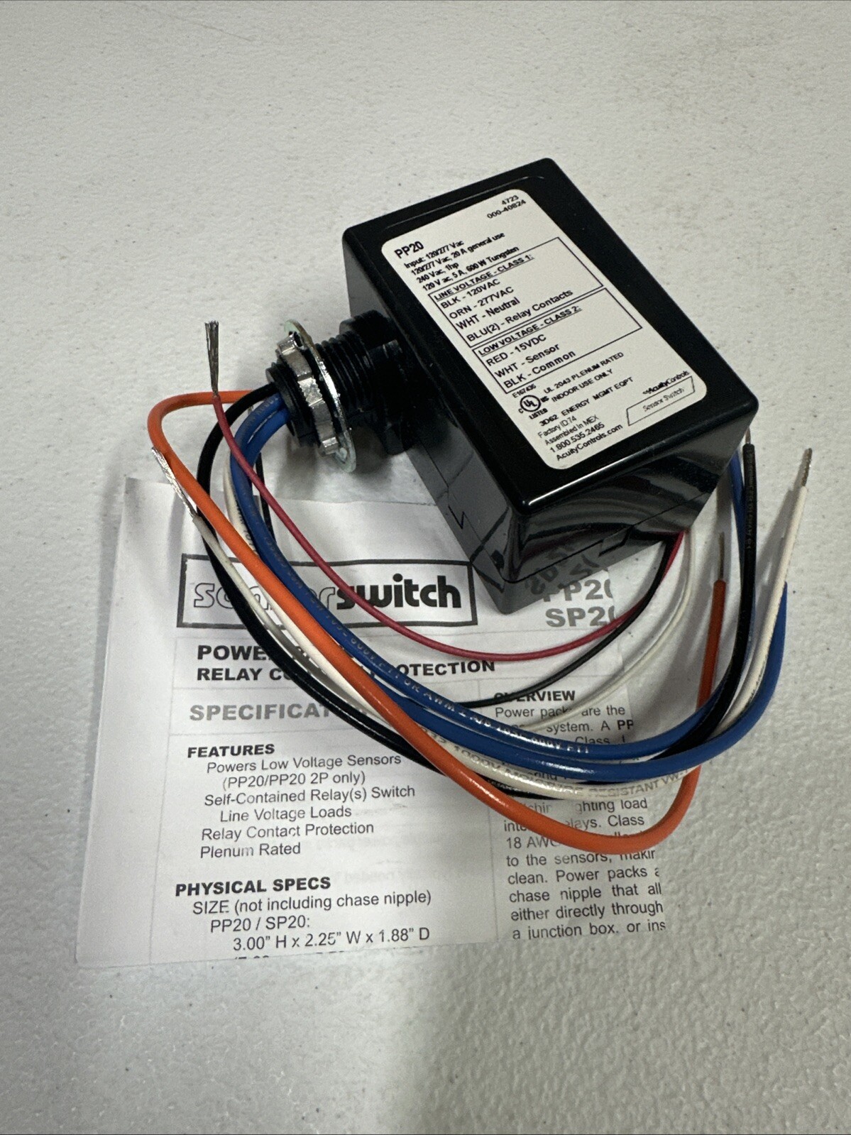 SensorSwitch Sensor Switch PP20 Power Pack Relay Circuit 120/277VAC