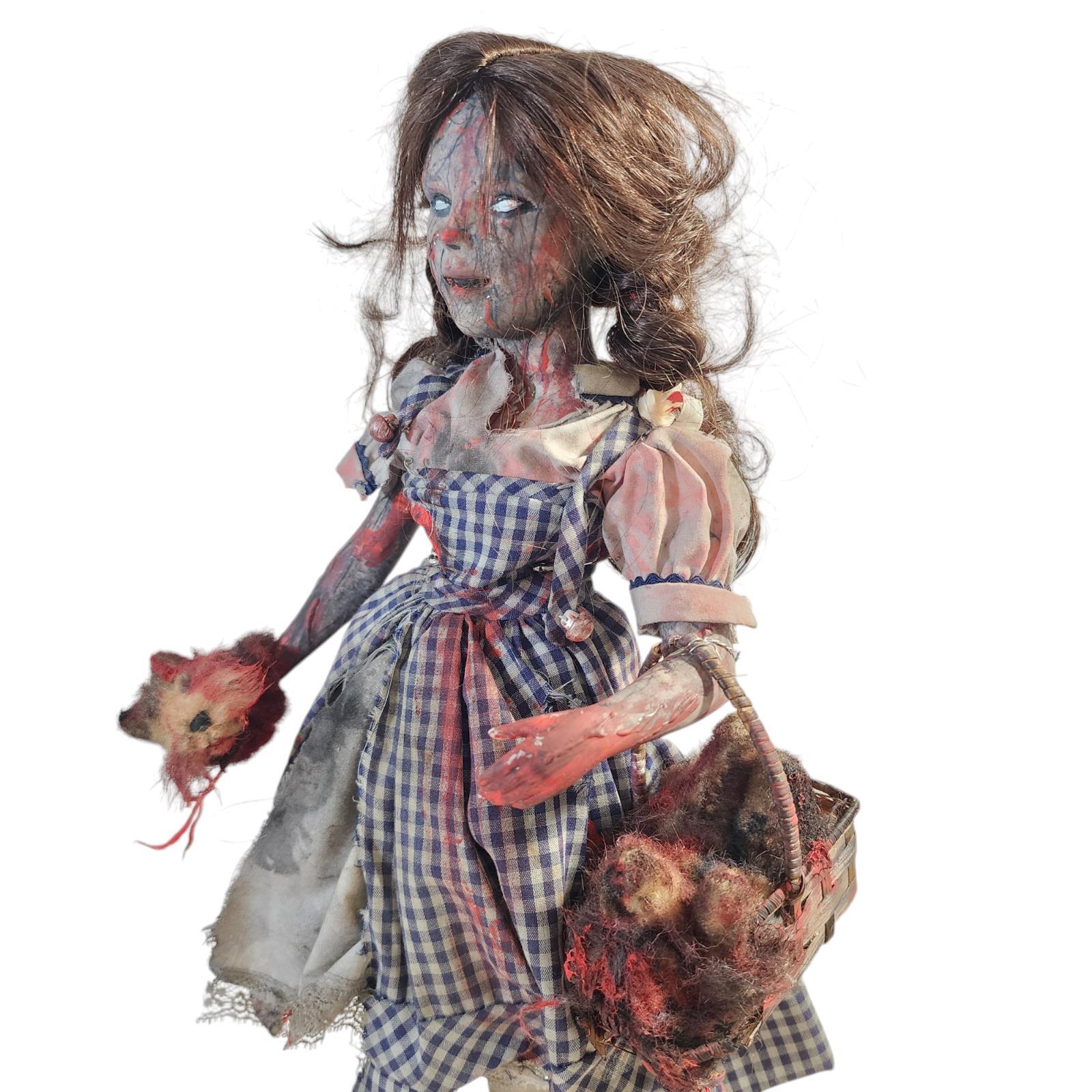 Zombie Dorothy Wizard of Oz Doll Decapitated Toto Bloody Scene Halloween Prop