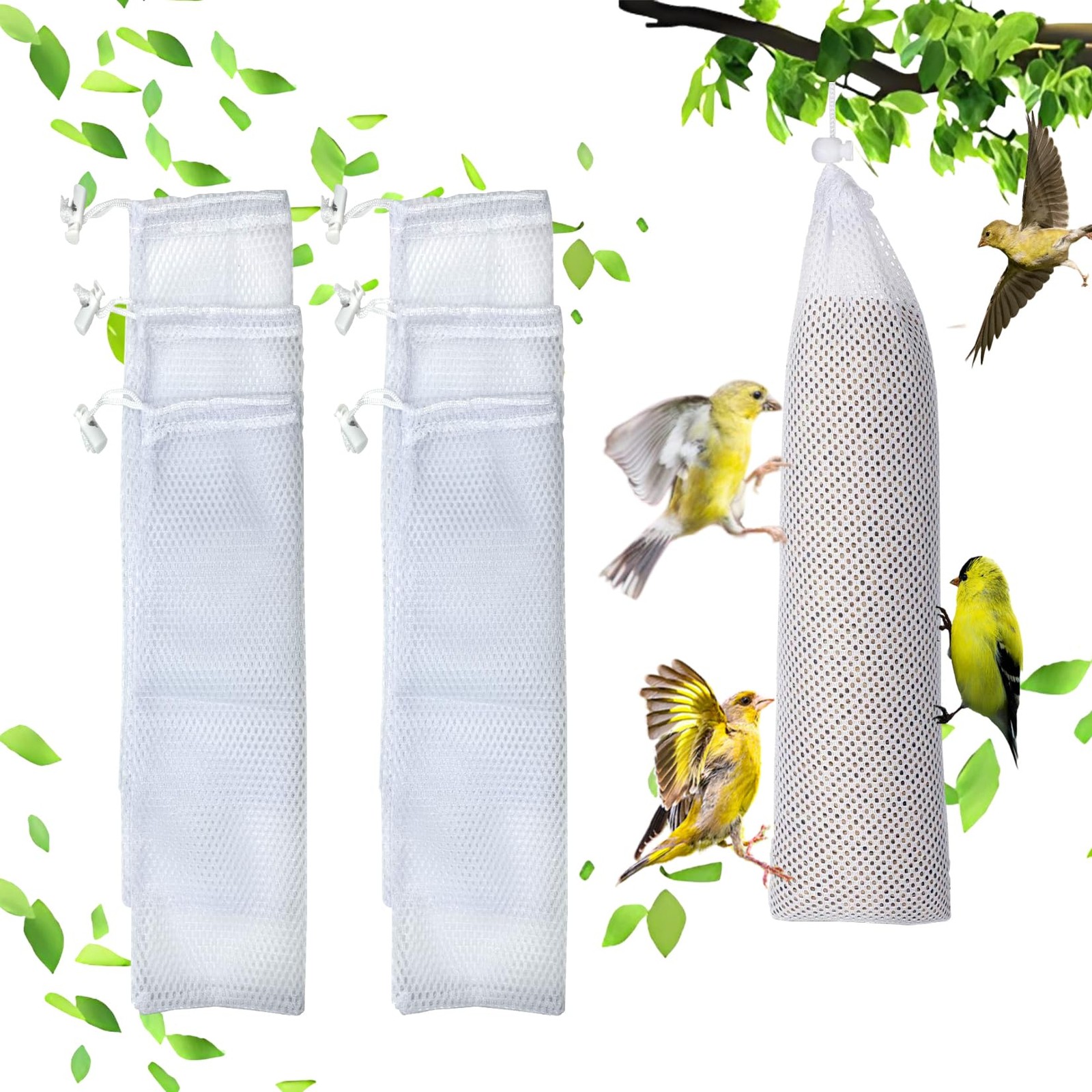 AHSNYLC Wild Bird Feeder Sock - 6PCS Finch Feeders for Outside,Bird White
