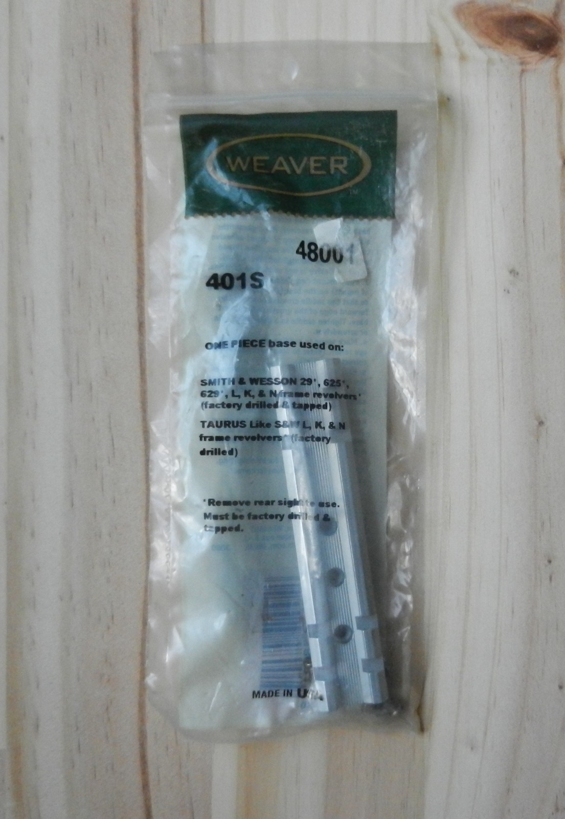 Weaver; 401S One Pc Base; For: Smith & Wesson Revolvers; 48001