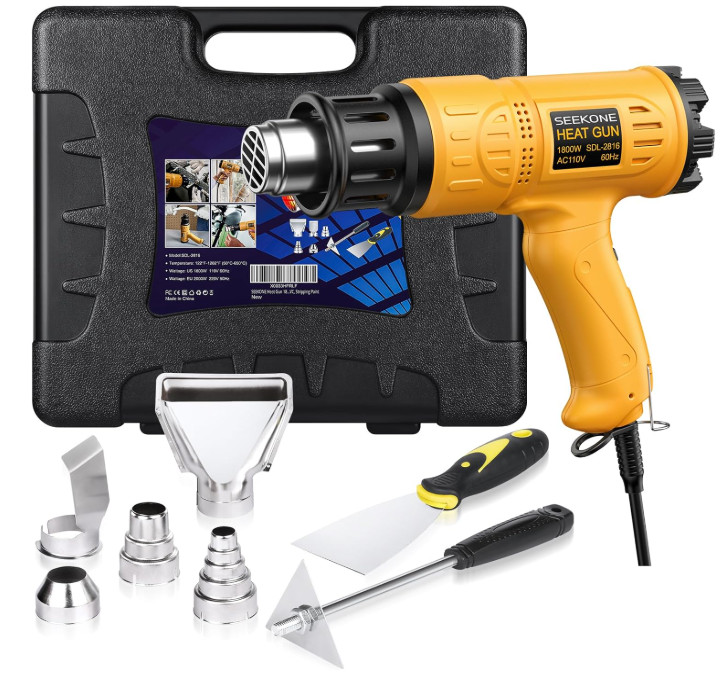 1800W Heat Gun Kit w/ Case, Variable Temp 122-1112℉, 4 Nozzles, Overload