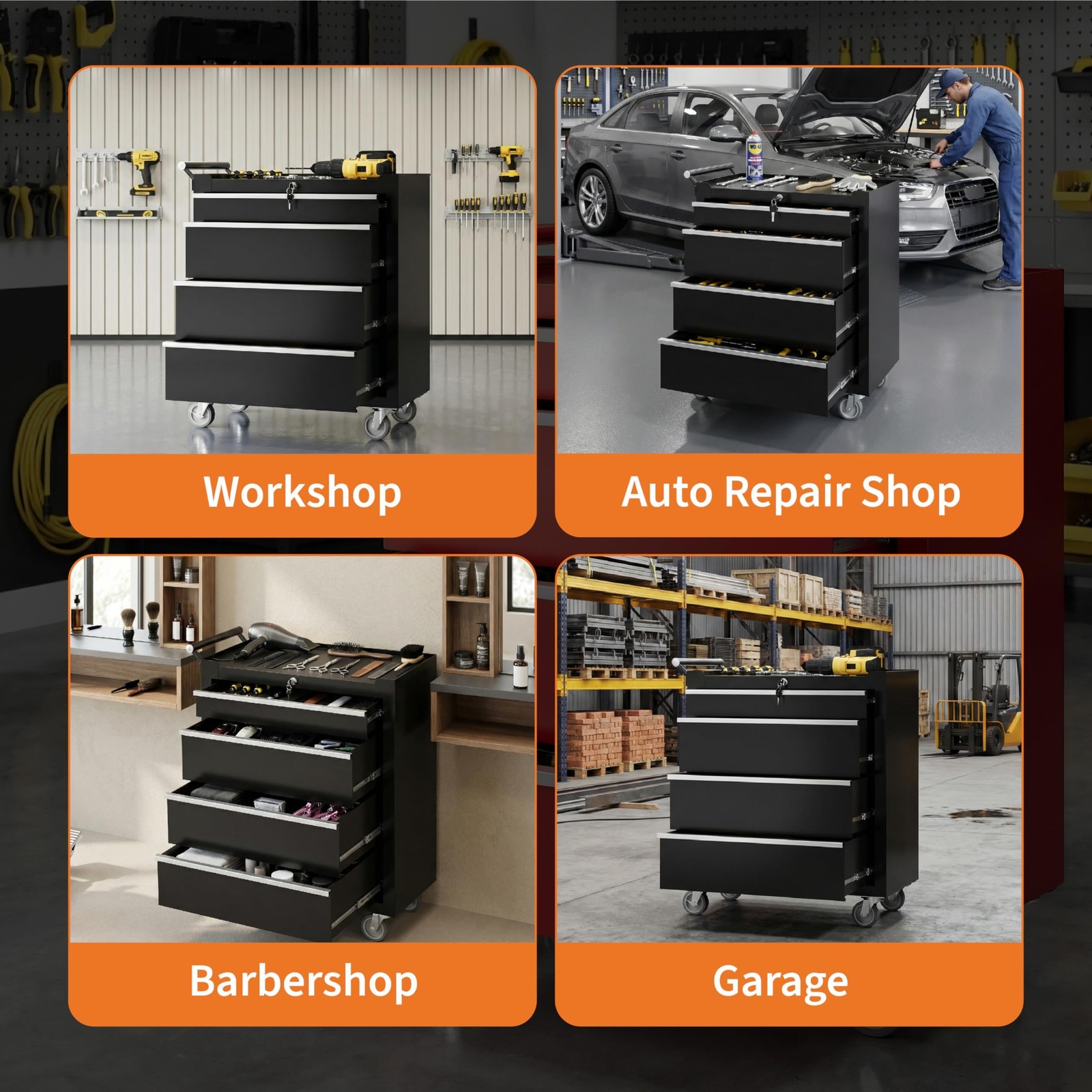 4 Drawer Heavy Duty Rolling Tool Chest ,Tool Storage Cabinet Toolbox Organizer