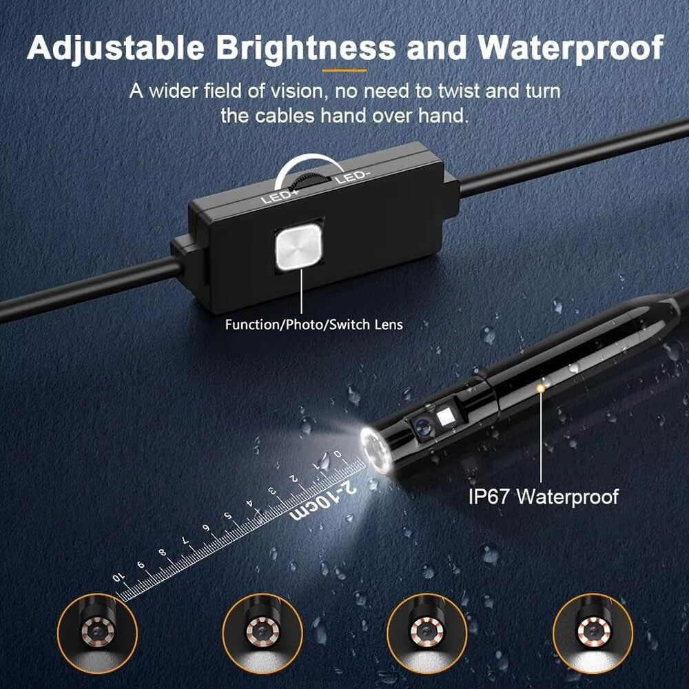 1920P Borescope Dual Lens Endoscope Camera 8 LED Lights for iOS/Android 3.3FT