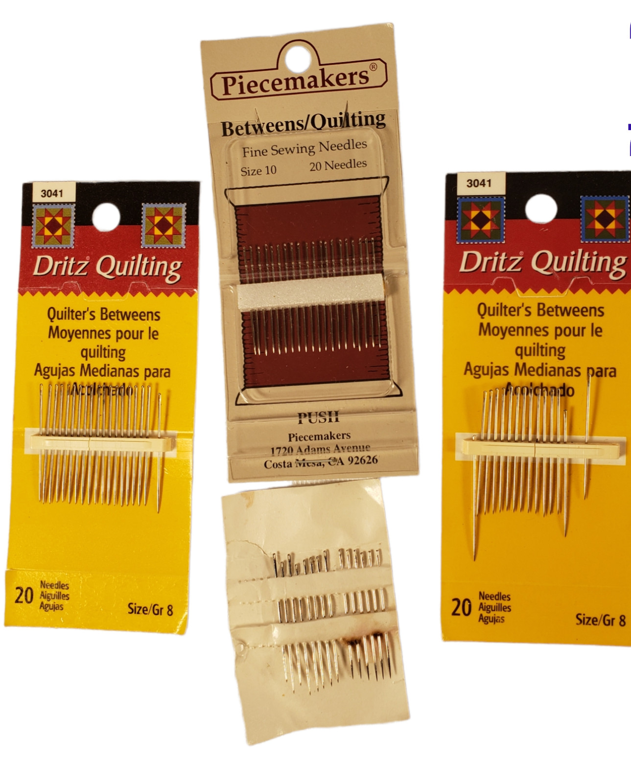 Quilting Needles Betweens Hand Dritz Lot of 4 Size 8 and 10 Open Packages A25 SP