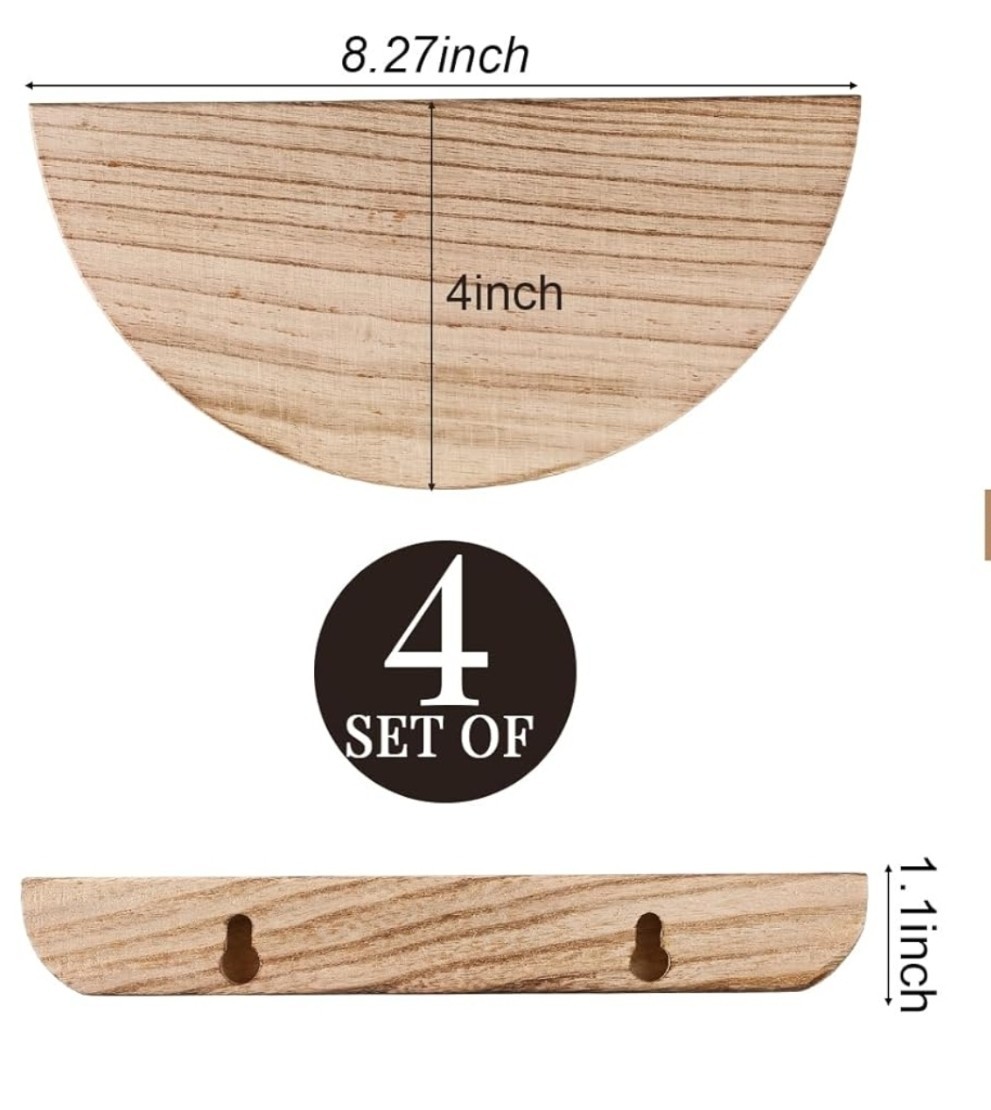 4 PACK Solid Wood Half Round Floating Wall Shelves | Elegant Floating