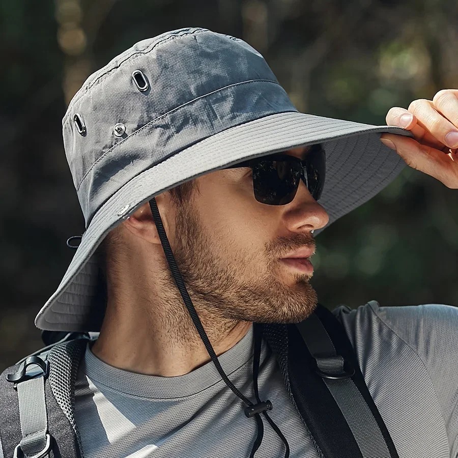 Men's Wide Brim Sun Hat – Waterproof UV Protection Safari Bucket Hat for Fishing
