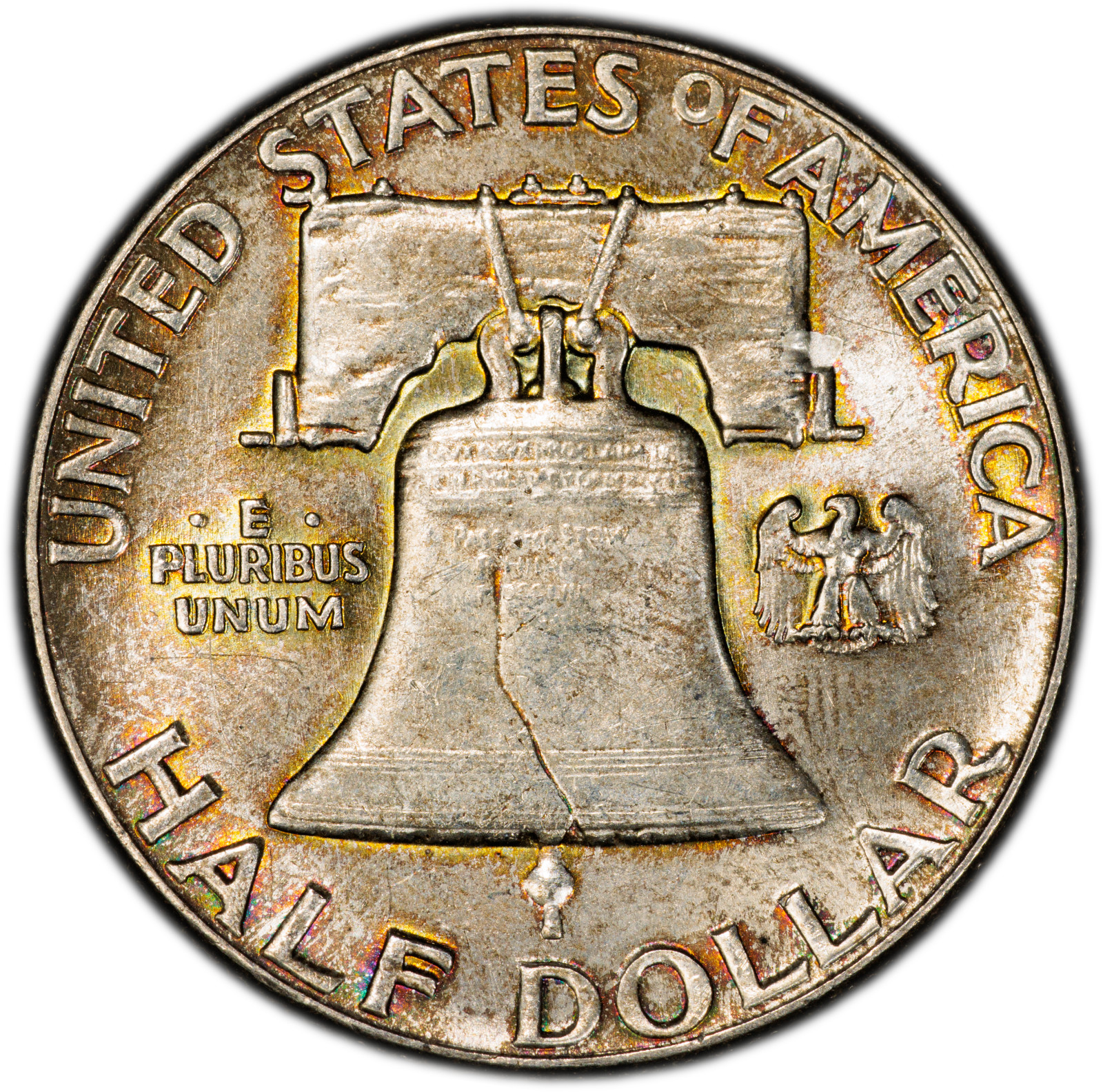 1951-P PCGS Certified AU58 Franklin Half Dollar w/ Neon Accent Reverse Toning