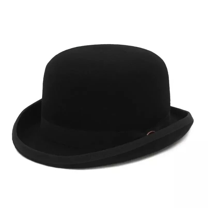 100% Wool Felt Derby Bowler with Removable Feather Fedora Hats