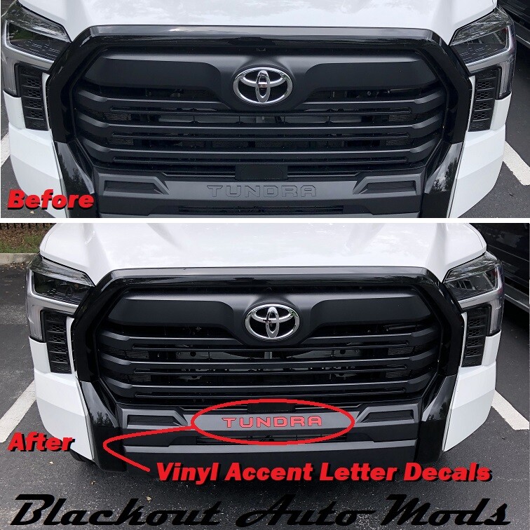 Red Front Bumper Letter Decals for 2022-2026 Toyota Tundra Vinyl Inserts