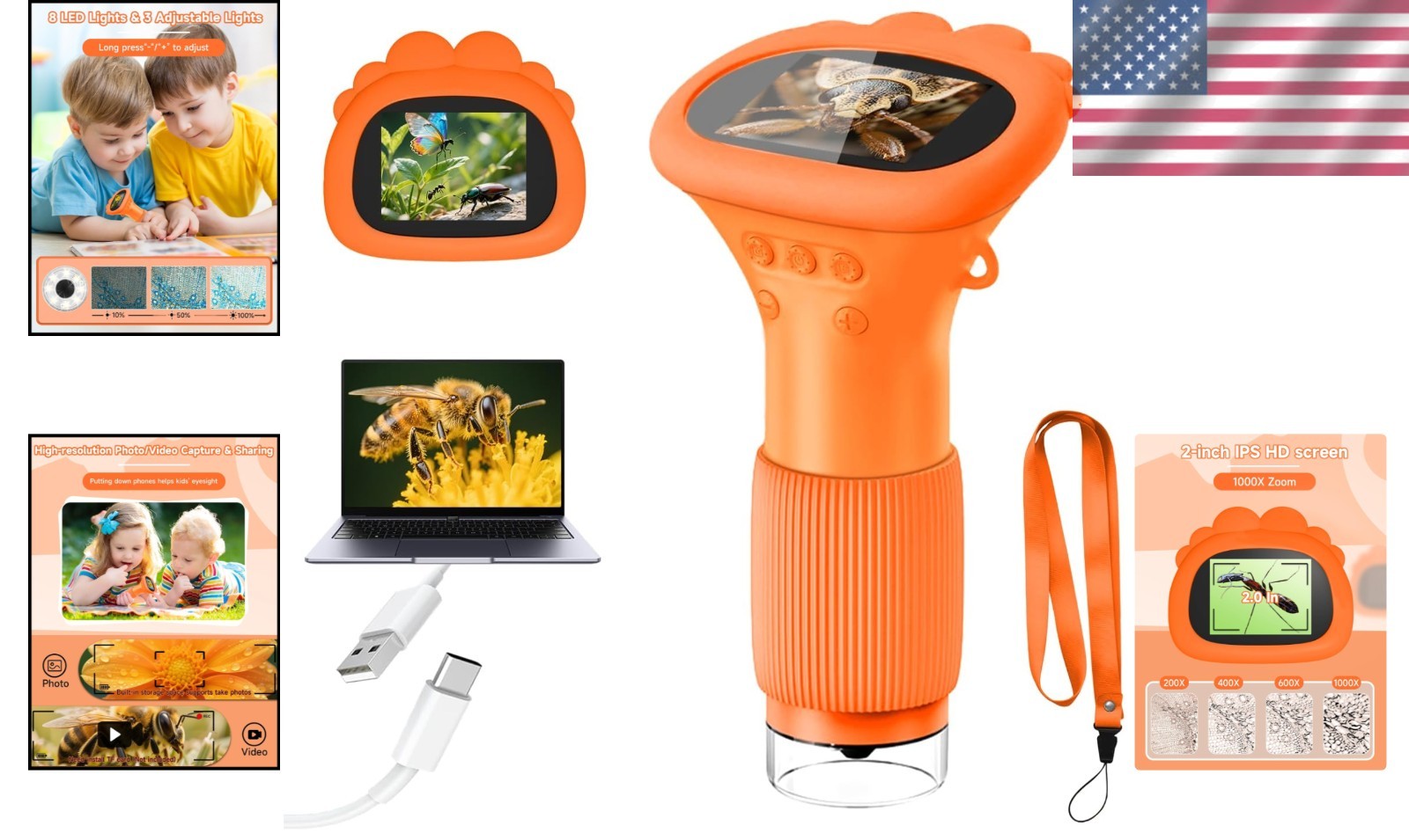 Educational Handheld Microscope with LED Lights - 1000X Magnification for Kids