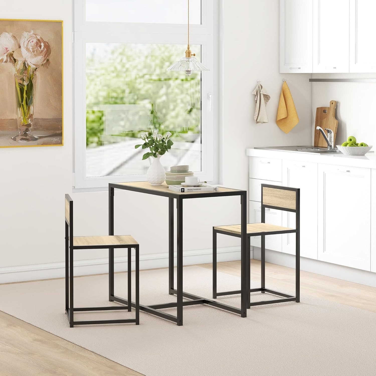 Small Dining Table Set for 2 Compact for Small Spaces, Oak | Kitchen Table and C