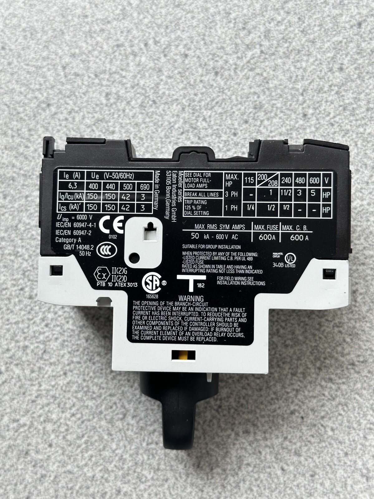 New Eaton XTPR6P3BC1 Manual Motor Protector, Adjustable 4-6.3A, PKZM0-6,3/AK