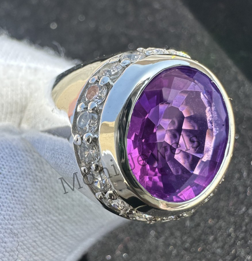 Men’s Oval Amethyst Gemstone Ring 925 Sterling Silver Handmade Engagement Ring