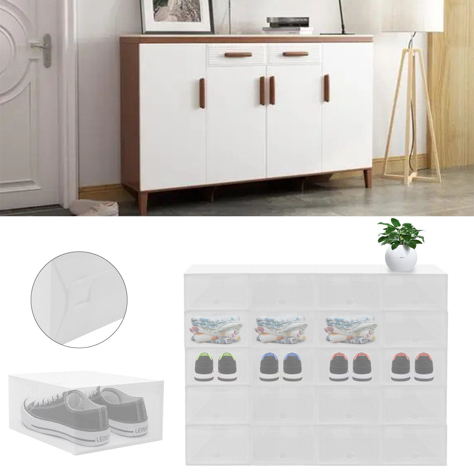 Stackable Shoe Storage Box Durable Plastic Sneaker Display Case Organizer 20pcs