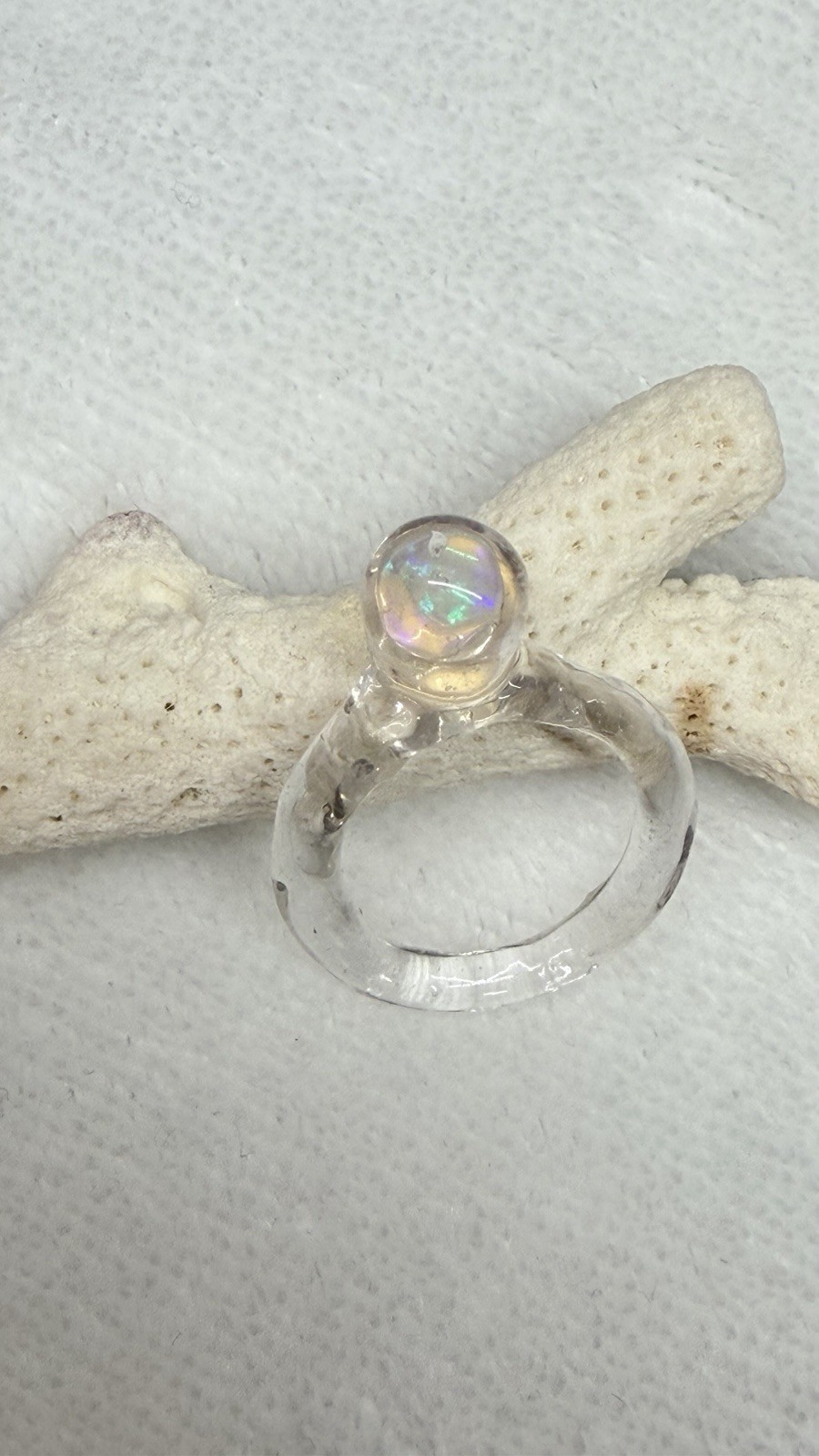 Opal Bead In Acrylic Handmade Ring Size 6