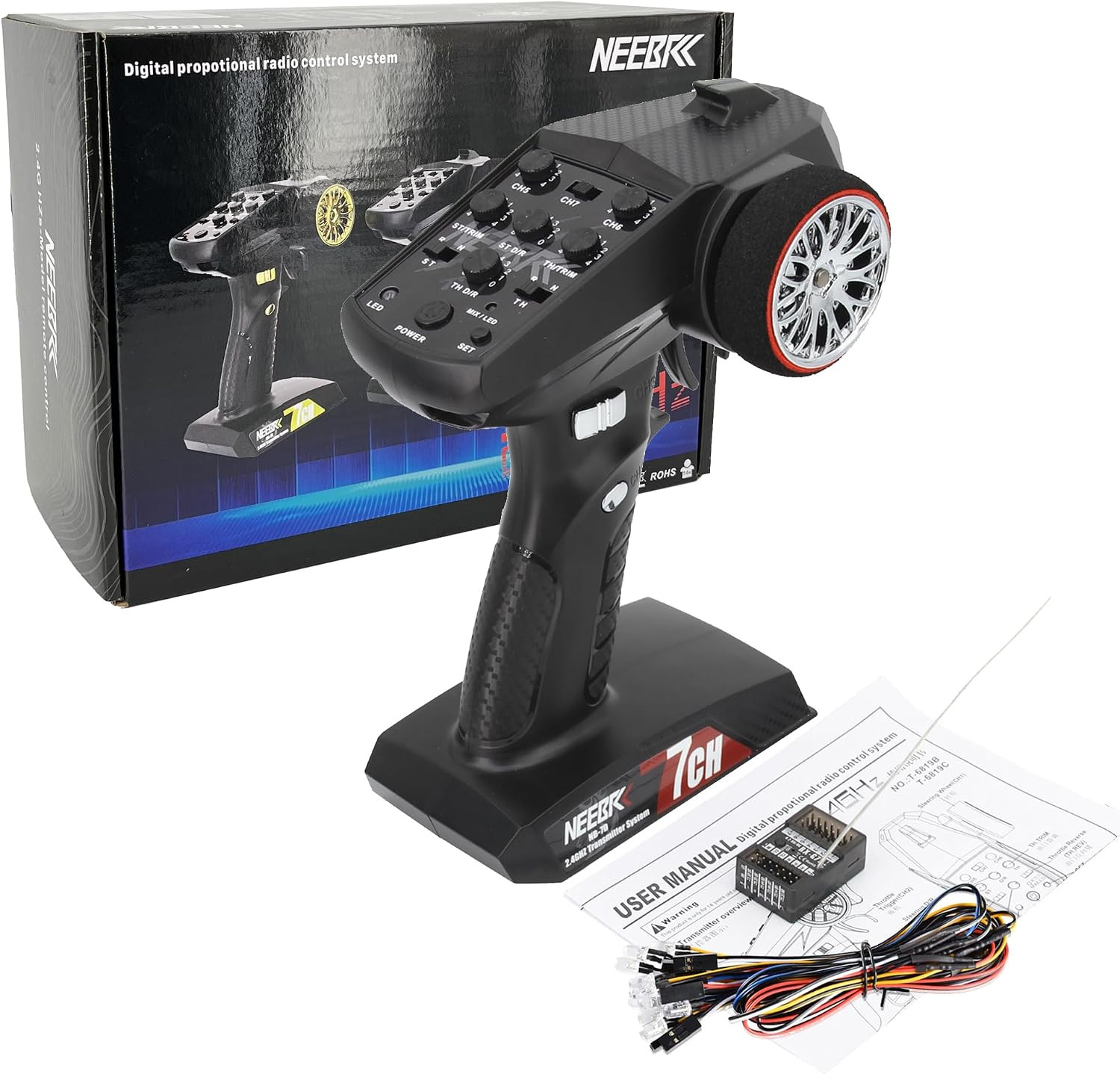 7 Channels RC Transmitter with Receiver Built-In Light Control System and 12LED