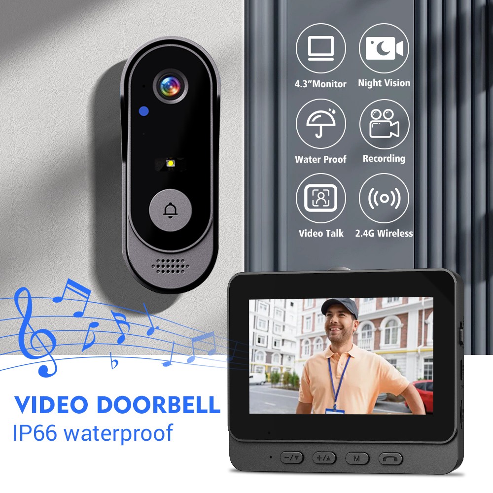 Smart Video Doorbell Camera Monitor Home Outdoor 2.4G Wireless Door Bell Chime
