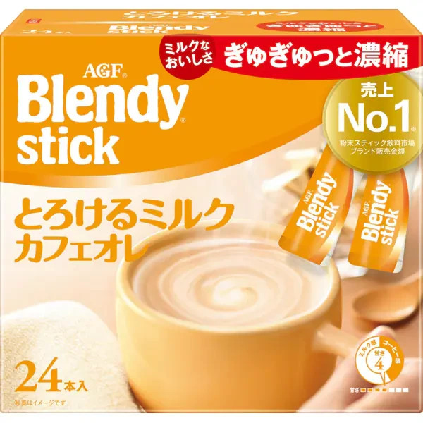 Agf Blendy Stick Cafe Au Lait- melty milk-  24 sticks from Japan