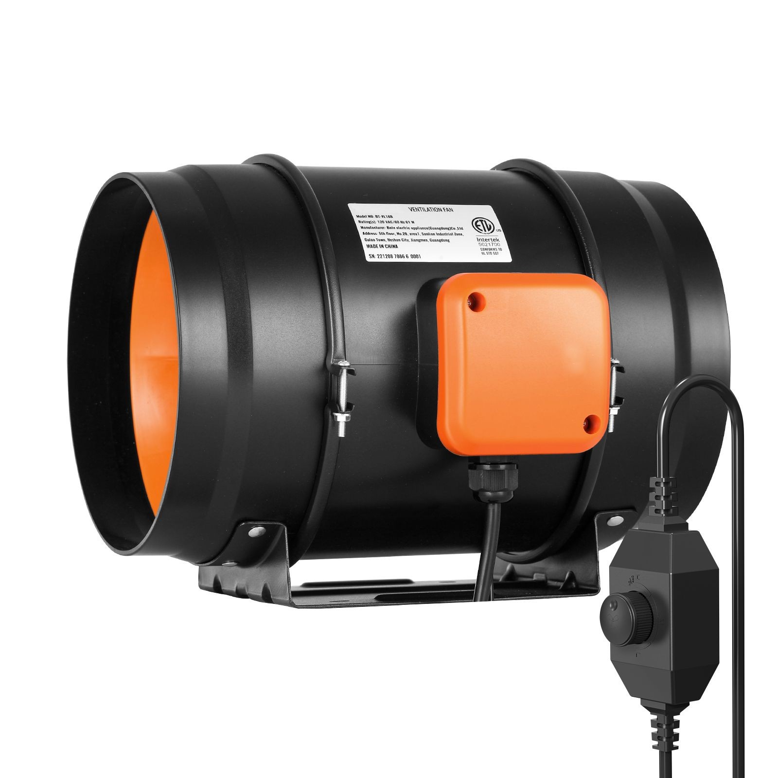8in 750 CFM Inline Duct Fan Quiet AC Motor with Speed Controller for Grow Tent