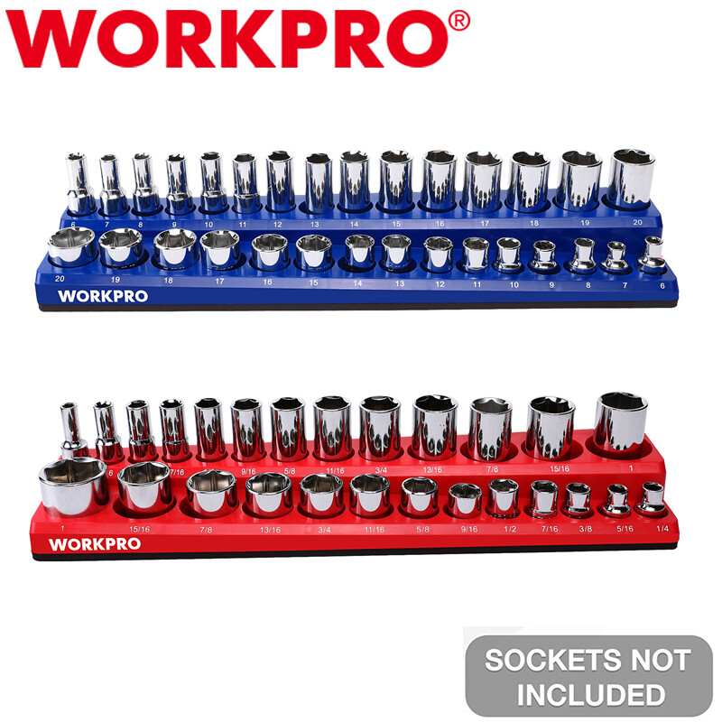 WORKPRO 2PC 3/8" Magnetic Socket Organizer Set SAE & Metric Socket Holders Carts