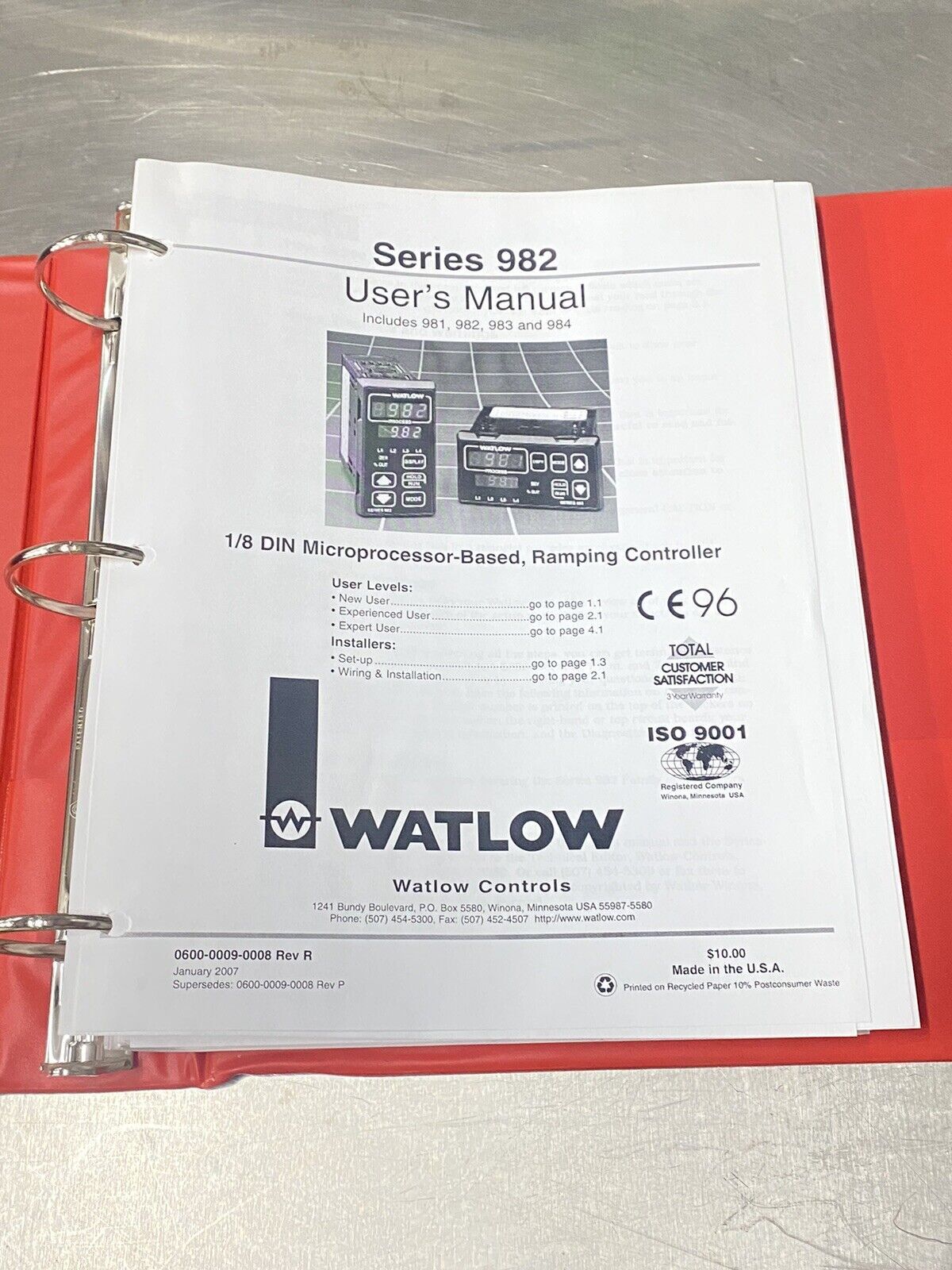 Watlow 982 DIN Microprocessor-based Ramping Controller - Users Guide / Manuals
