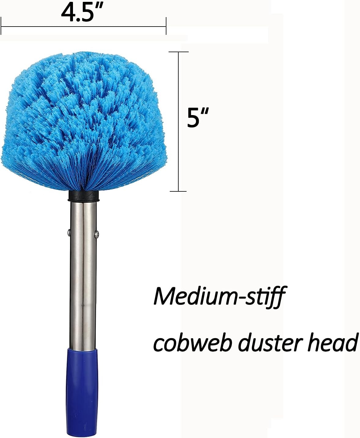 Cobweb Duster with Extension Pole, Medium Stiff Bristles Cobweb Duster Head & 6-
