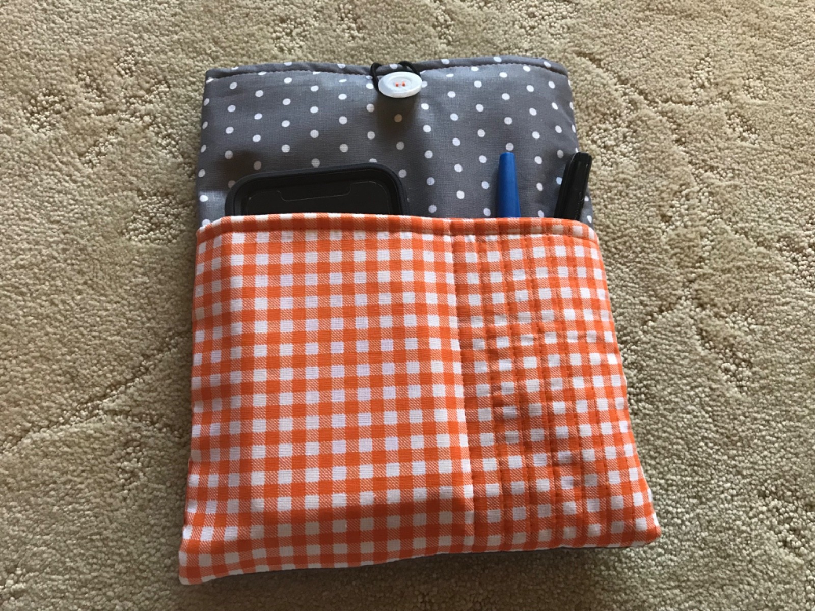 Quilted BIBLE paperback 3 pocket book E-READER SLEEVE orange gray Mother’s Day