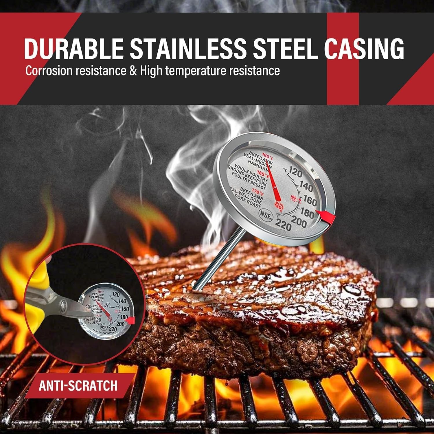 2 Pack Analog Meat Thermometer Oven Safe No Battery