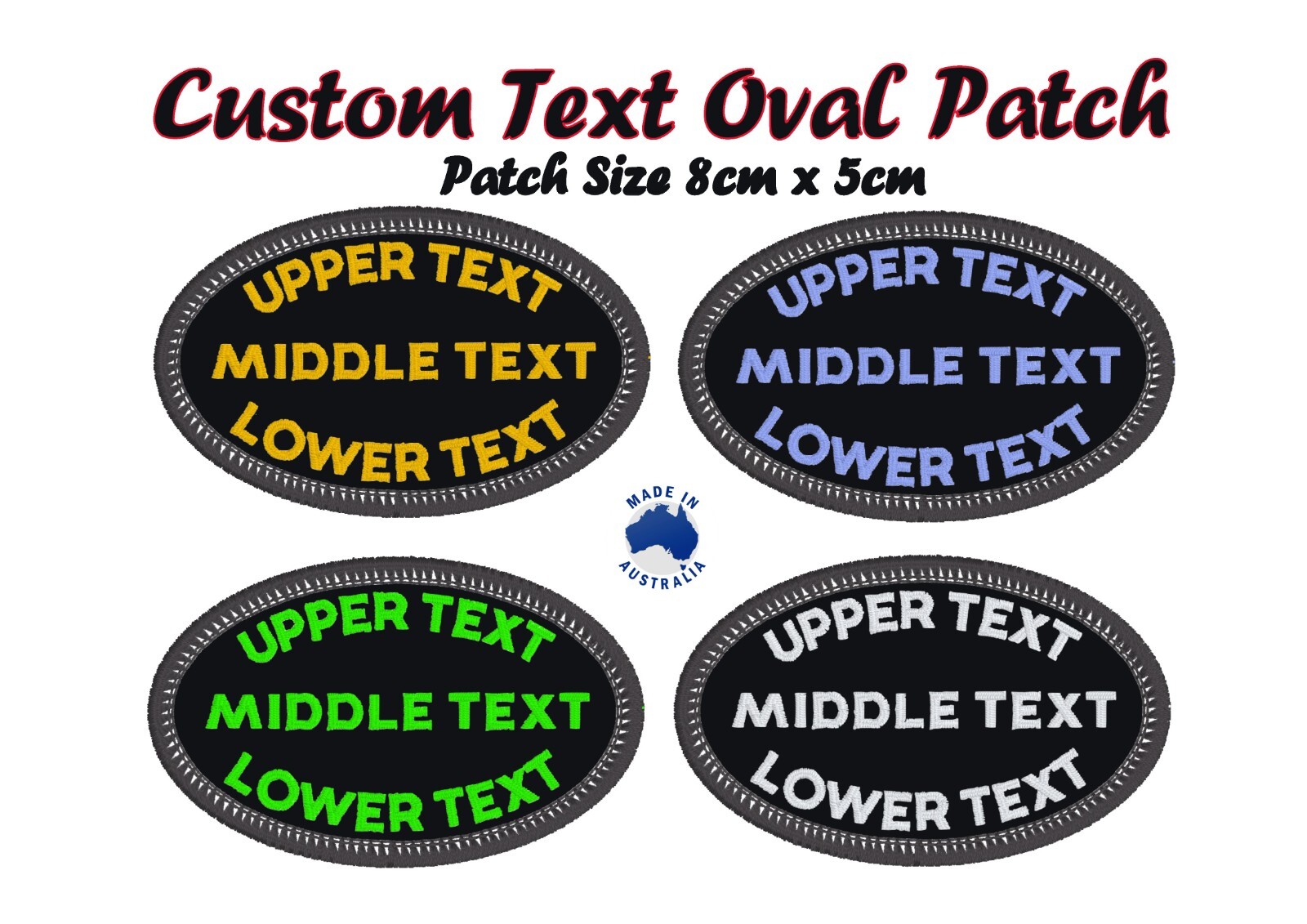 Personalised CUSTOM OVAL Text  Iron On Patch size 8cm x 5cm ( size 3.15"X1.97" )