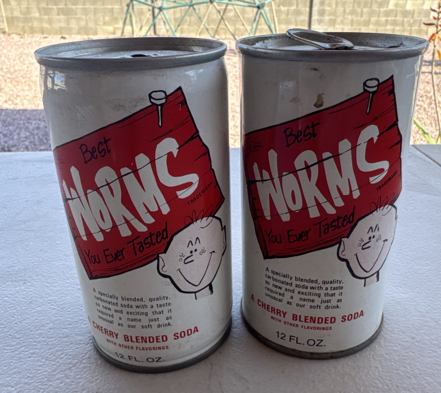 2-Vintage I Like Worms Cherry Soda Can LADCO Wisconsin 1960-70s Pull Tab Empty