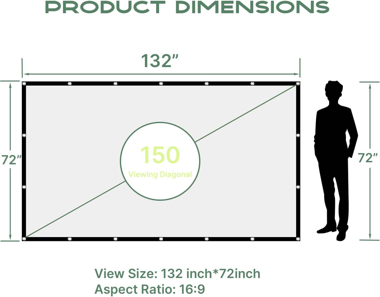 AAJK Projector Screen 150 inch, Washable 16:9 Foldable 150"