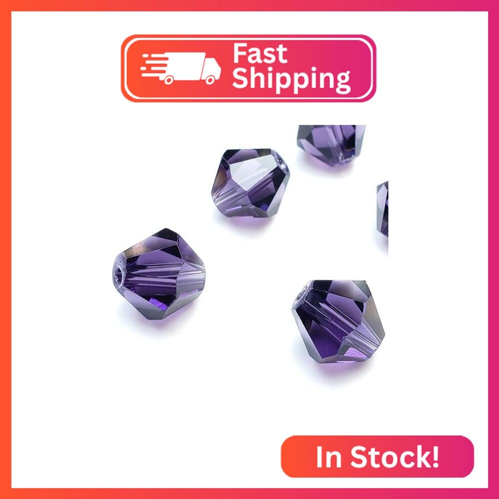 Chengmu 4mm Bicone Violet Glass Beads for Jewelry Making, Faceted Crytal Spacer