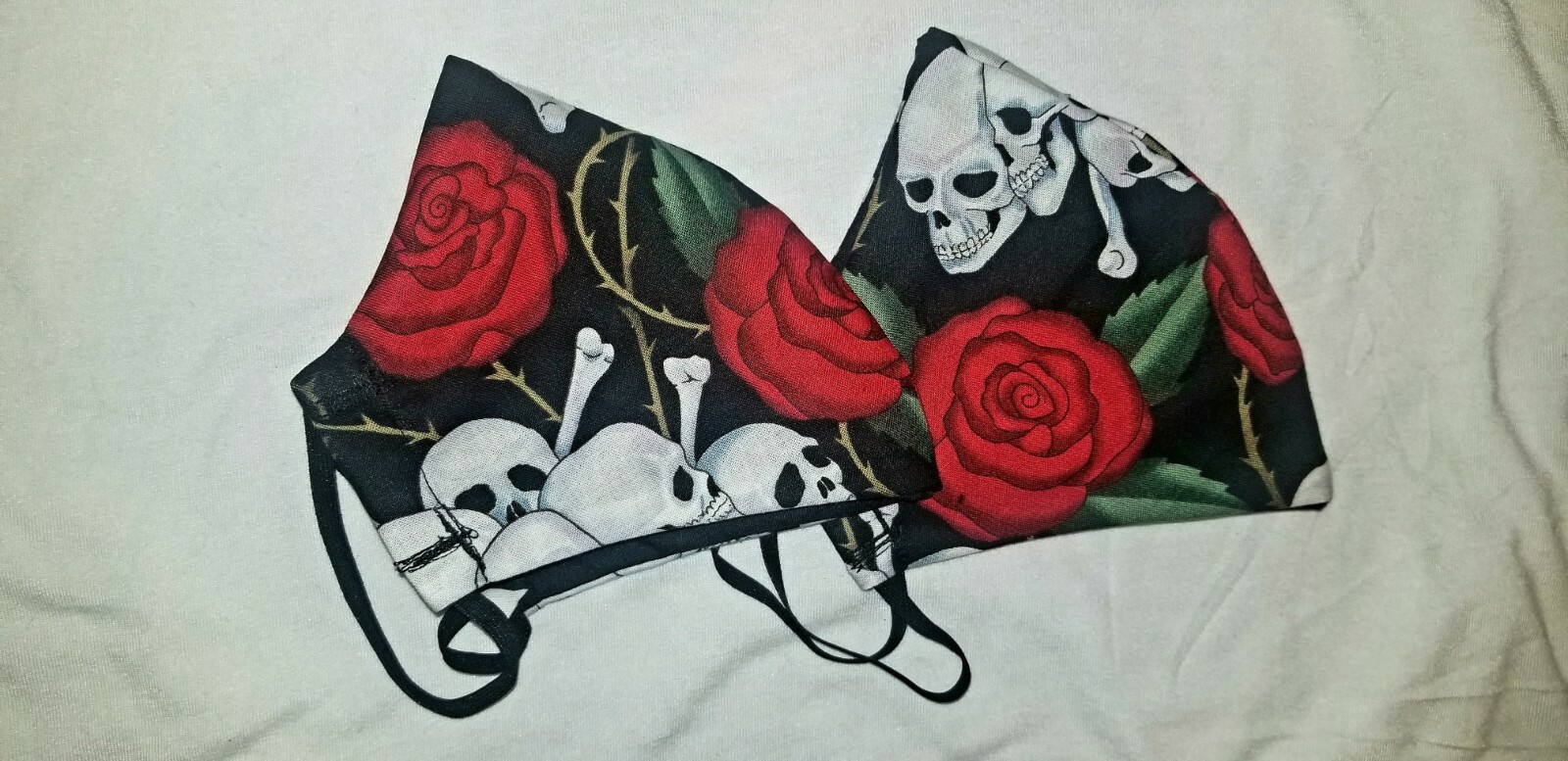 2 Pack Red Roses and Skull Handmade Face Masks