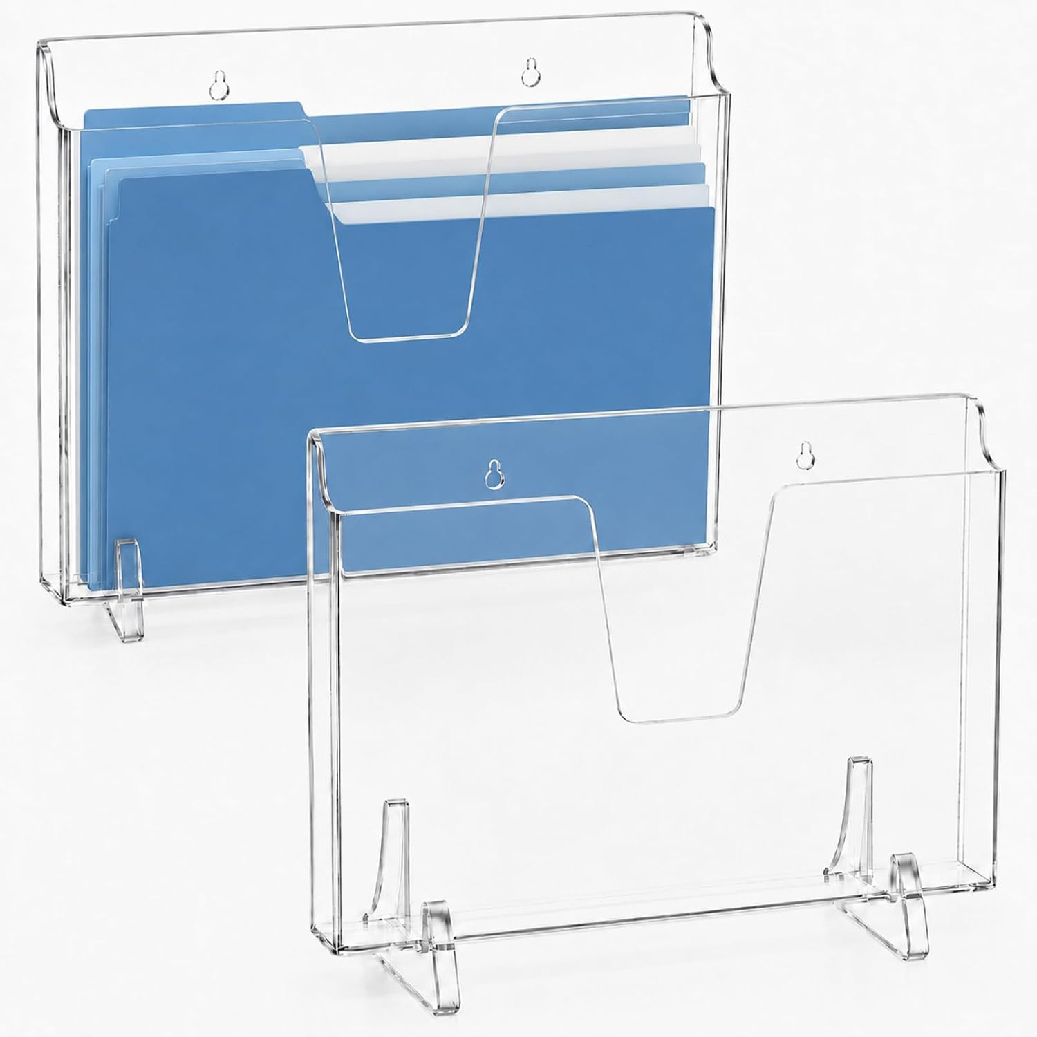 2 Pack Acrylic Wall File Holder with Removable Support Horizontal Design Brochur