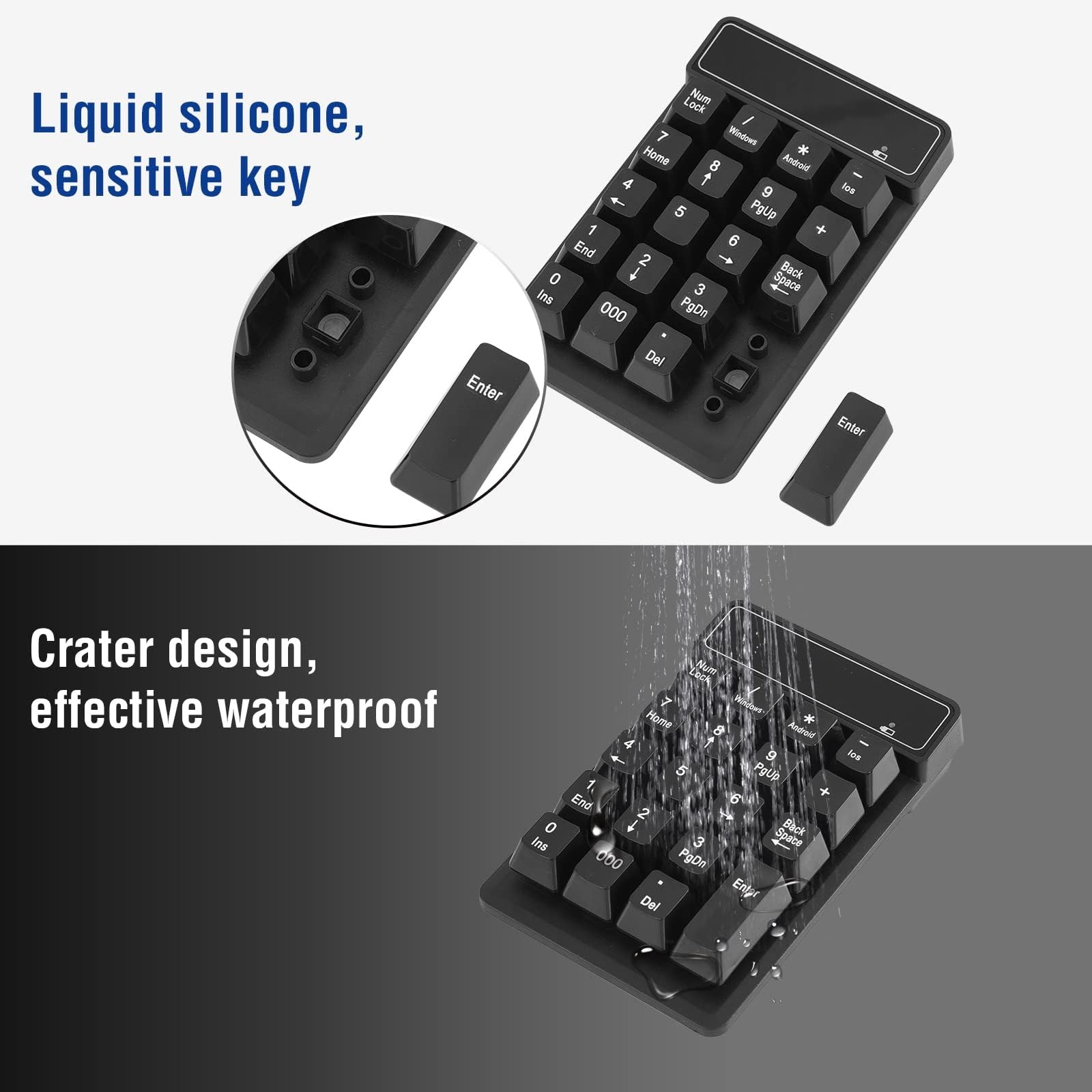 Bluetooth Number Pad 19-Keys Wireless Numeric Keypad Portable Mini Accounting