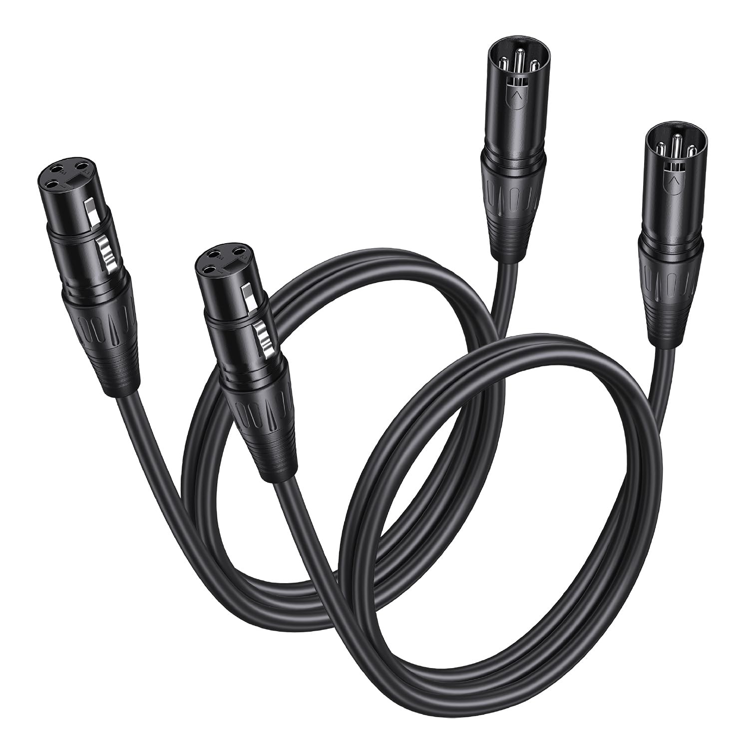 2 Pack Premium XLR Cable - 3ft, Male to Female Microphone 3 Feet, Black